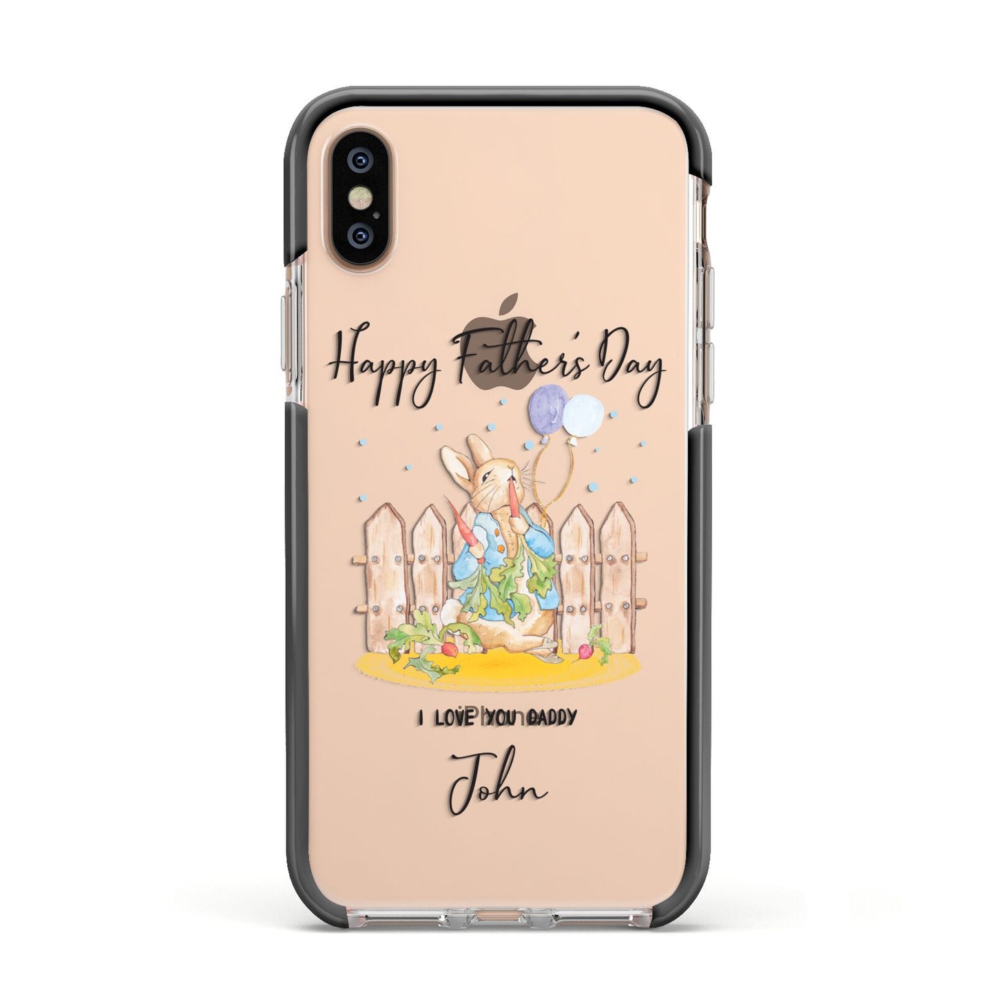 Custom Father s Day Rabbit Apple iPhone Xs Impact Case Black Edge on Gold Phone