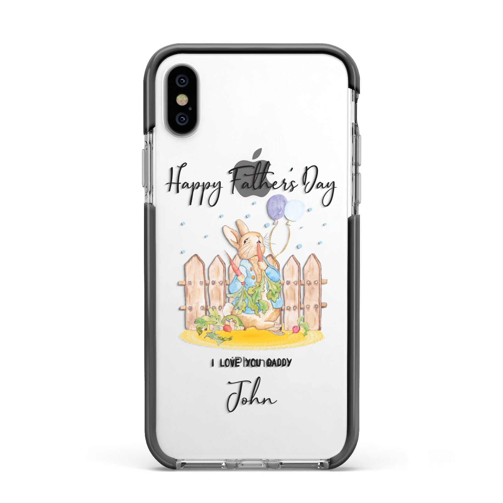 Custom Father s Day Rabbit Apple iPhone Xs Impact Case Black Edge on Silver Phone