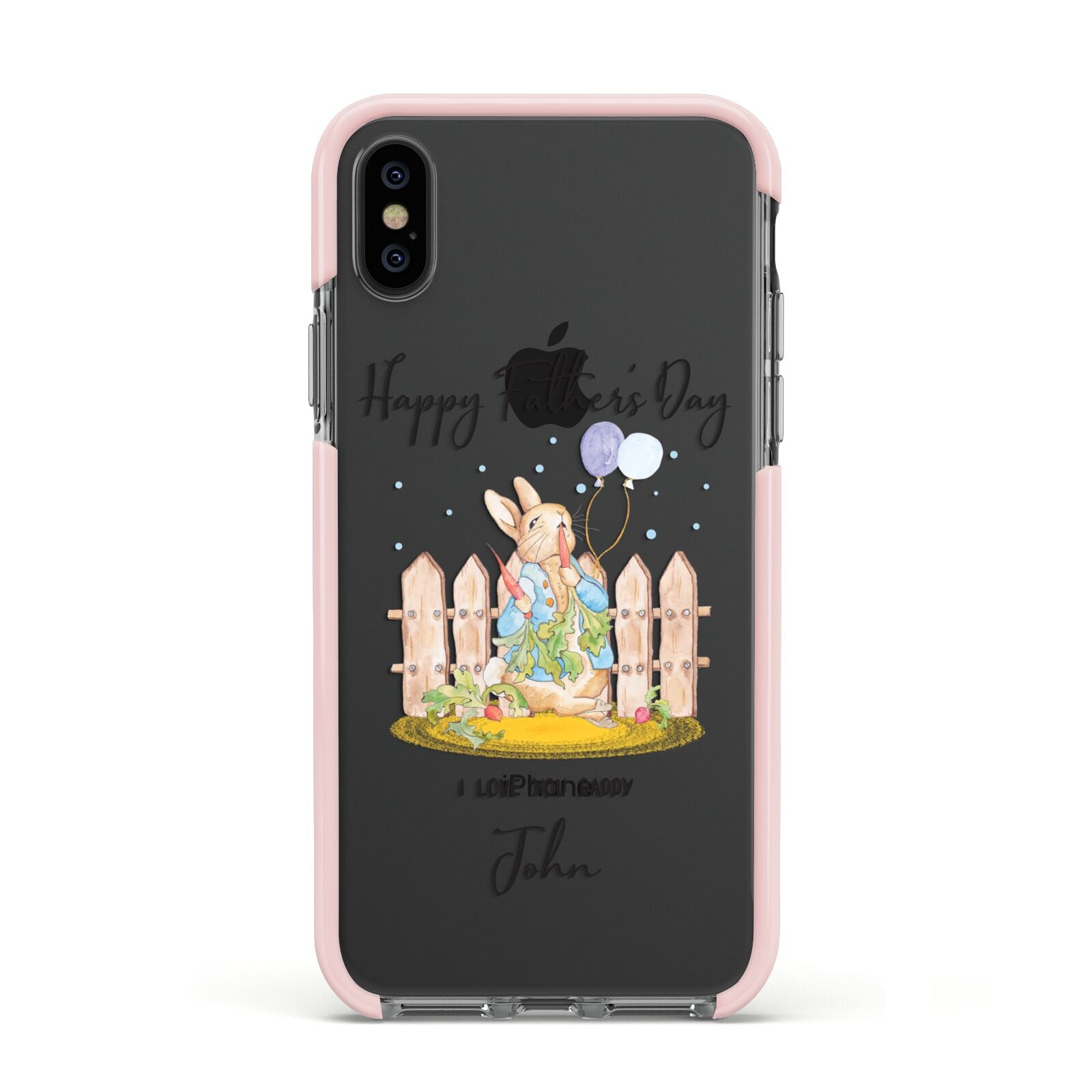 Custom Father s Day Rabbit Apple iPhone Xs Impact Case Pink Edge on Black Phone