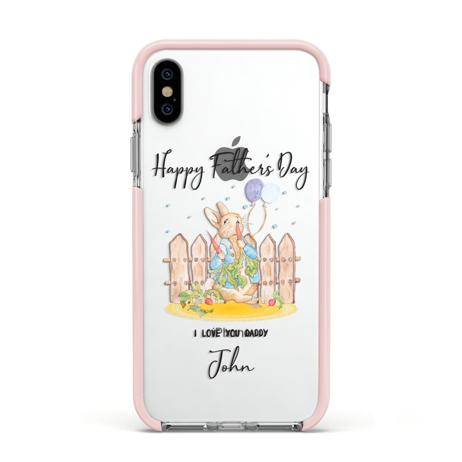 Custom Father s Day Rabbit Apple iPhone Xs Impact Case Pink Edge on Silver Phone