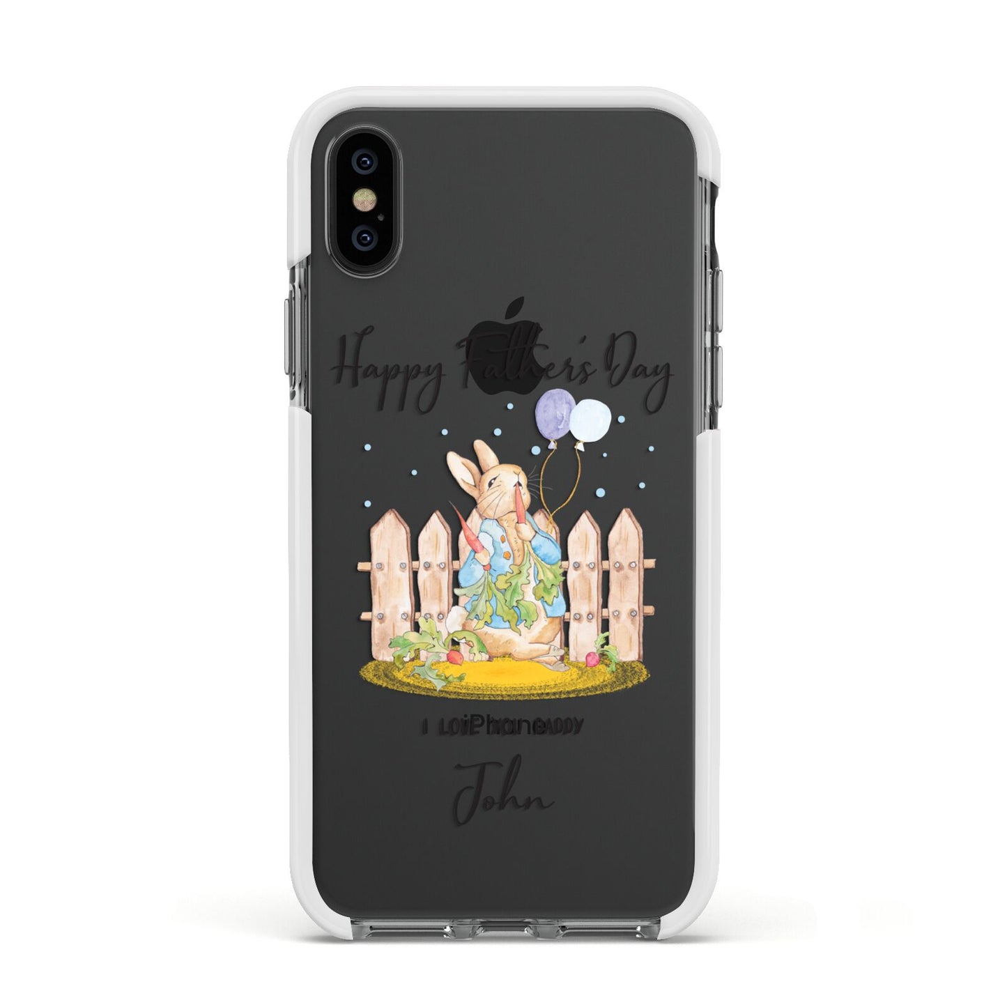 Custom Father s Day Rabbit Apple iPhone Xs Impact Case White Edge on Black Phone