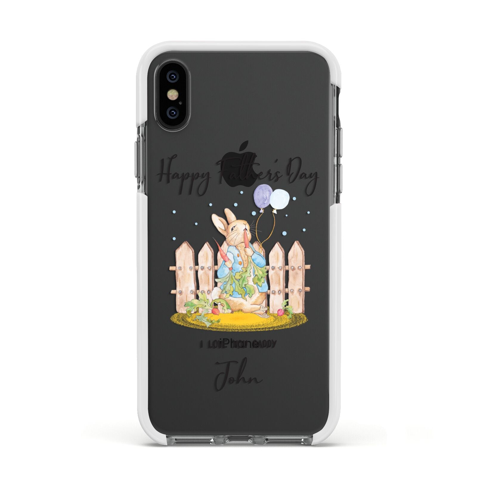 Custom Father s Day Rabbit Apple iPhone Xs Impact Case White Edge on Black Phone