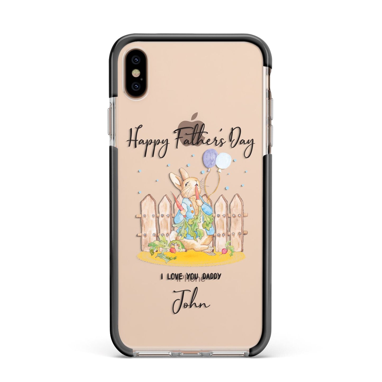 Custom Father s Day Rabbit Apple iPhone Xs Max Impact Case Black Edge on Gold Phone