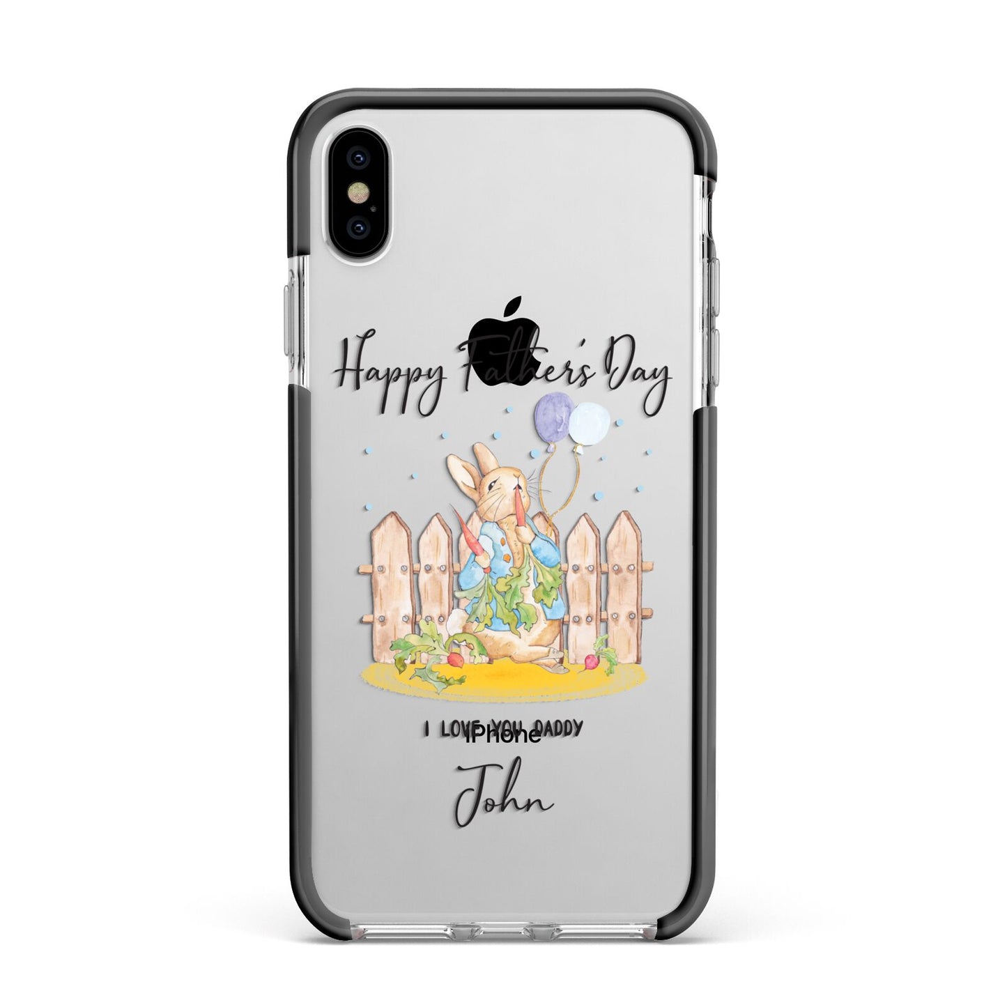 Custom Father s Day Rabbit Apple iPhone Xs Max Impact Case Black Edge on Silver Phone