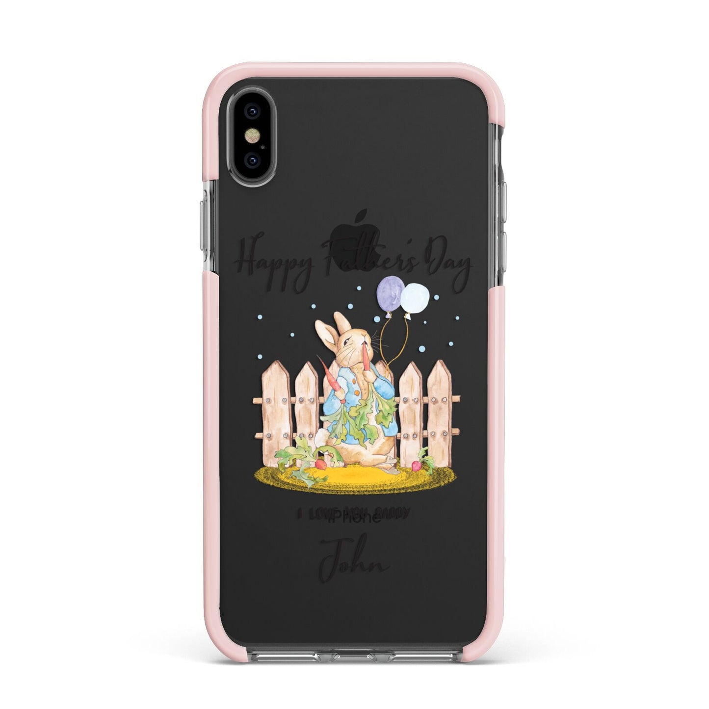 Custom Father s Day Rabbit Apple iPhone Xs Max Impact Case Pink Edge on Black Phone
