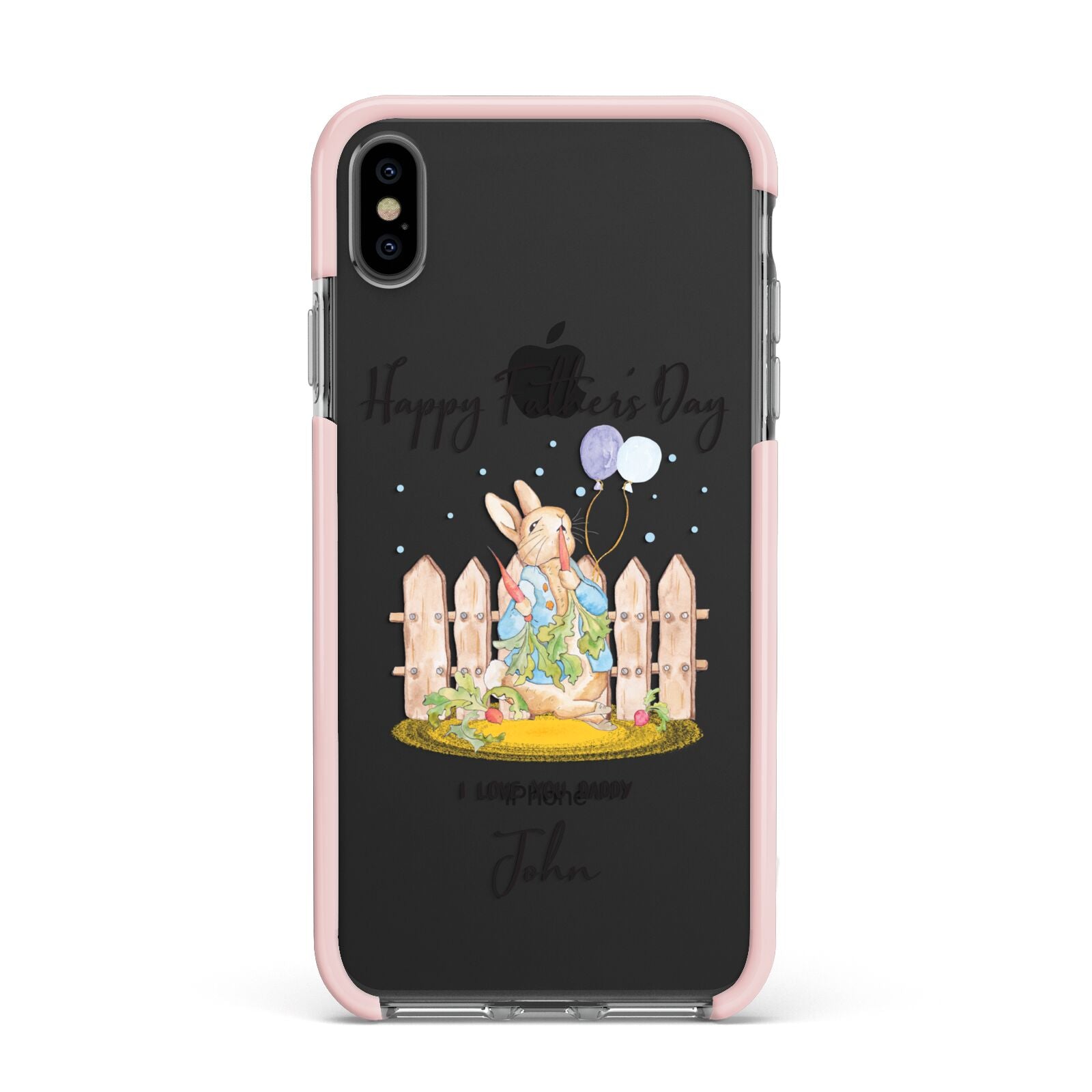 Custom Father s Day Rabbit Apple iPhone Xs Max Impact Case Pink Edge on Black Phone
