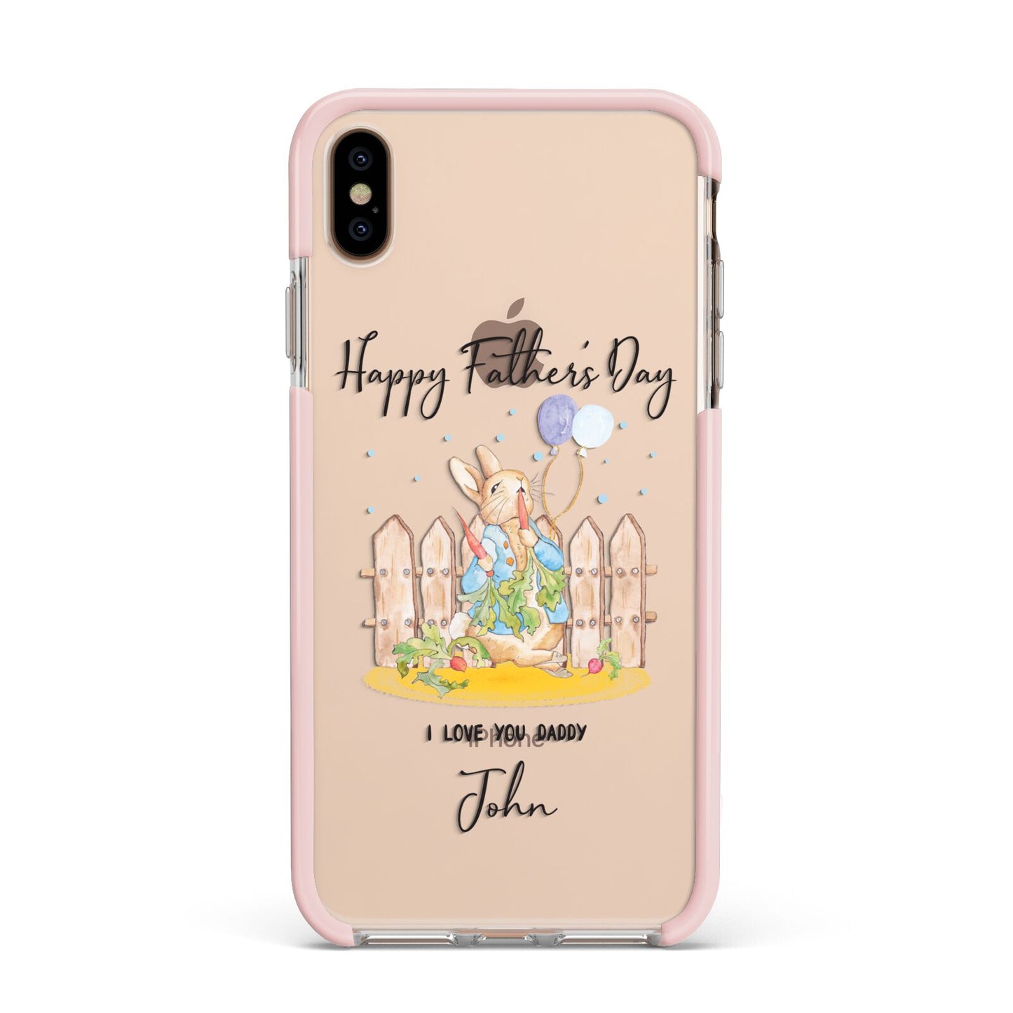 Custom Father s Day Rabbit Apple iPhone Xs Max Impact Case Pink Edge on Gold Phone