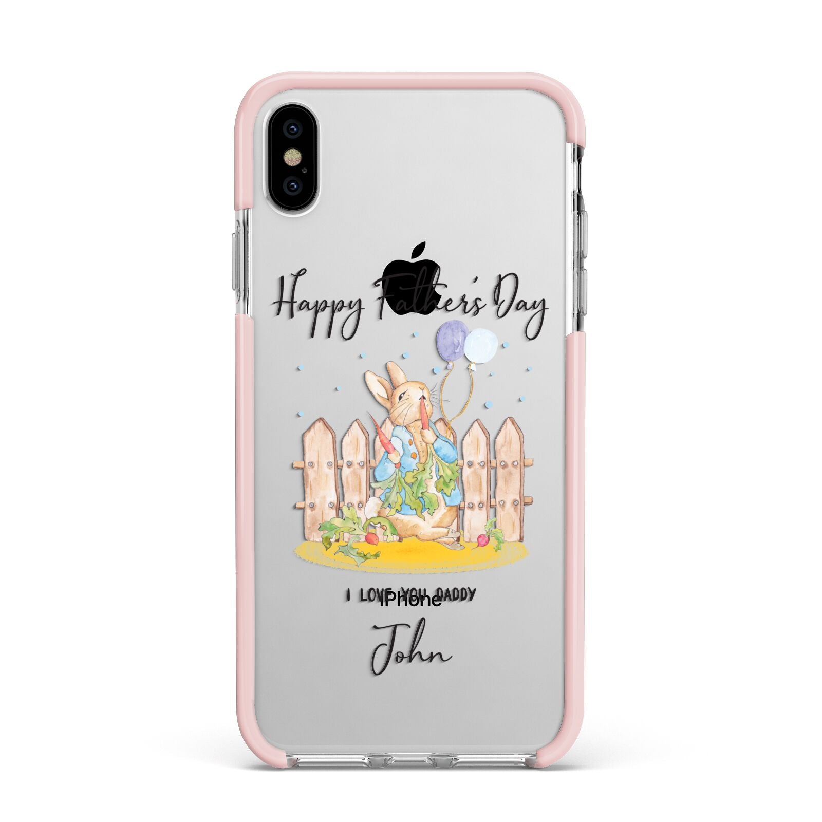 Custom Father s Day Rabbit Apple iPhone Xs Max Impact Case Pink Edge on Silver Phone