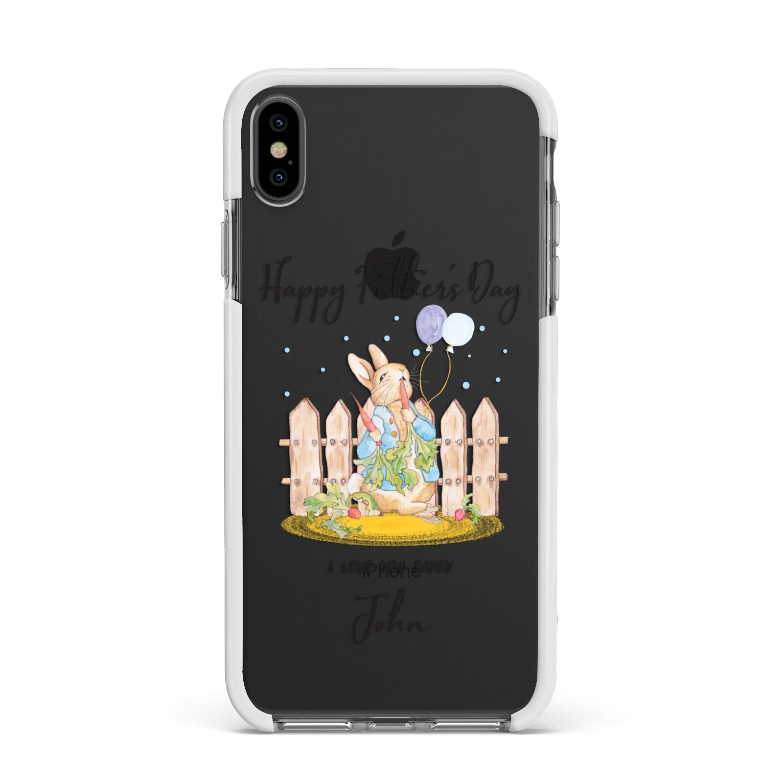 Custom Father s Day Rabbit Apple iPhone Xs Max Impact Case White Edge on Black Phone