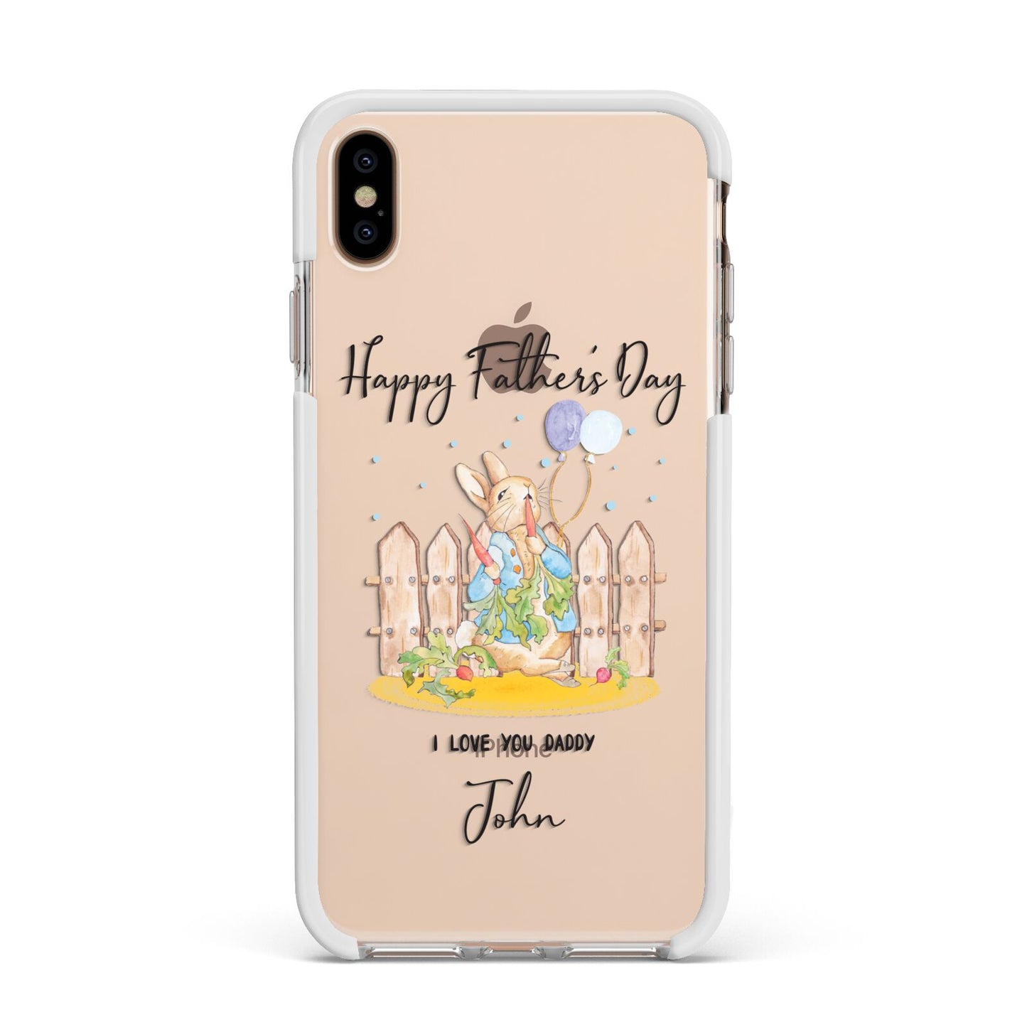 Custom Father s Day Rabbit Apple iPhone Xs Max Impact Case White Edge on Gold Phone