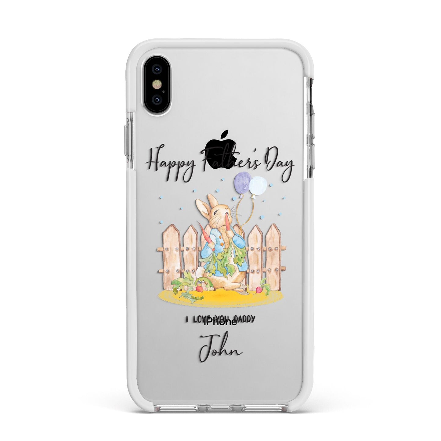 Custom Father s Day Rabbit Apple iPhone Xs Max Impact Case White Edge on Silver Phone