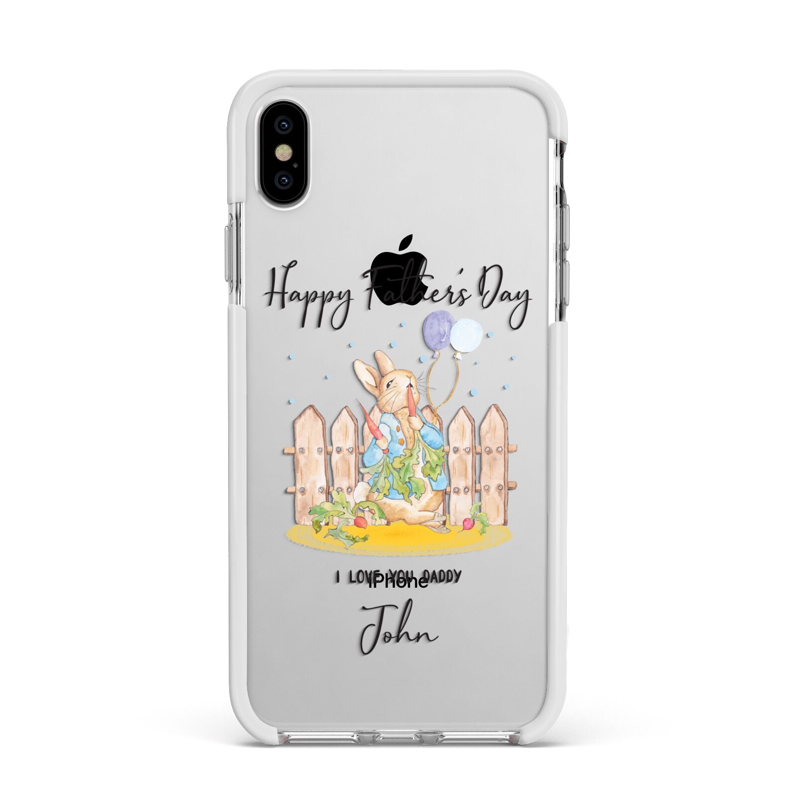 Custom Father s Day Rabbit Apple iPhone Xs Max Impact Case White Edge on Silver Phone