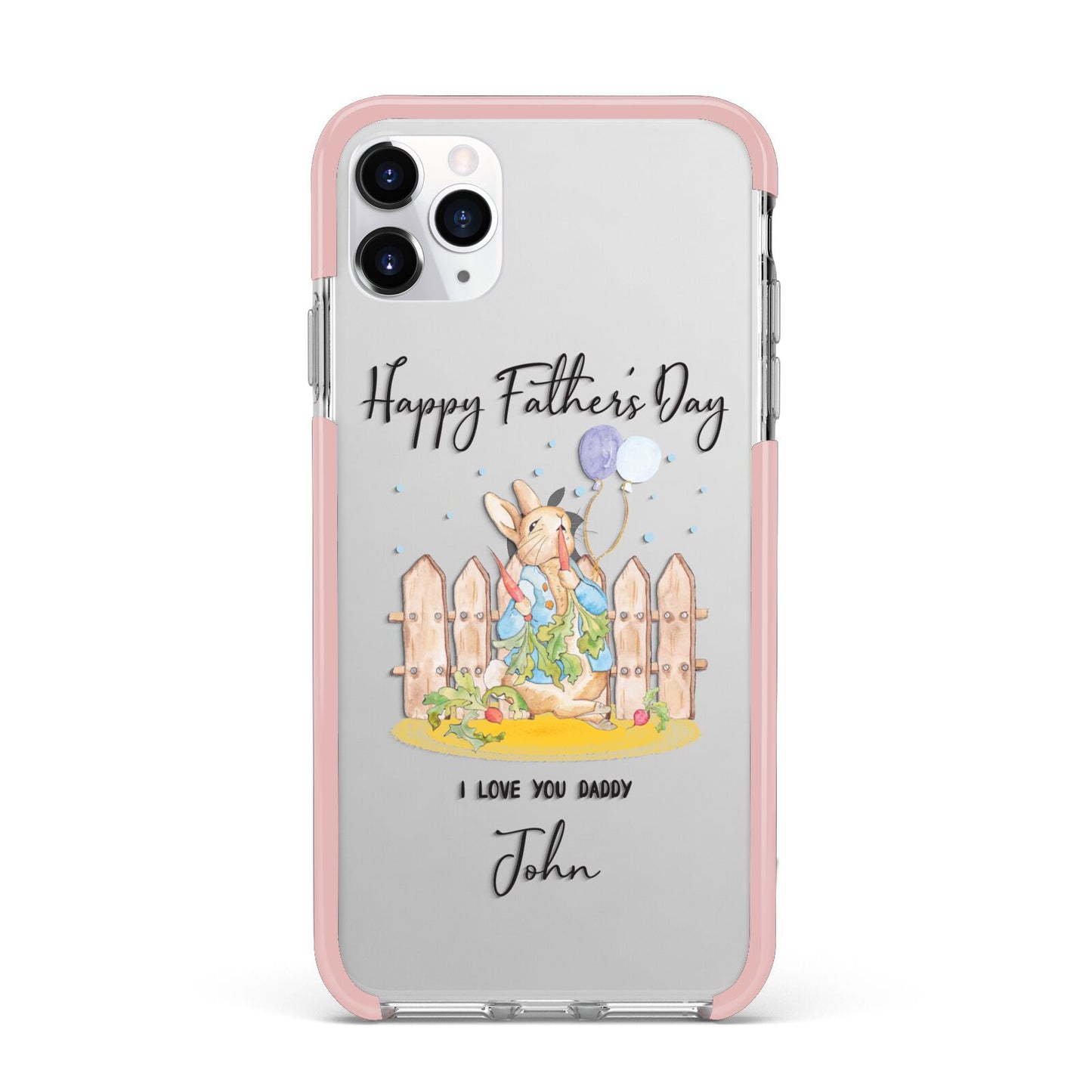 Custom Father s Day Rabbit iPhone 11 Pro Max Impact Pink Edge Case
