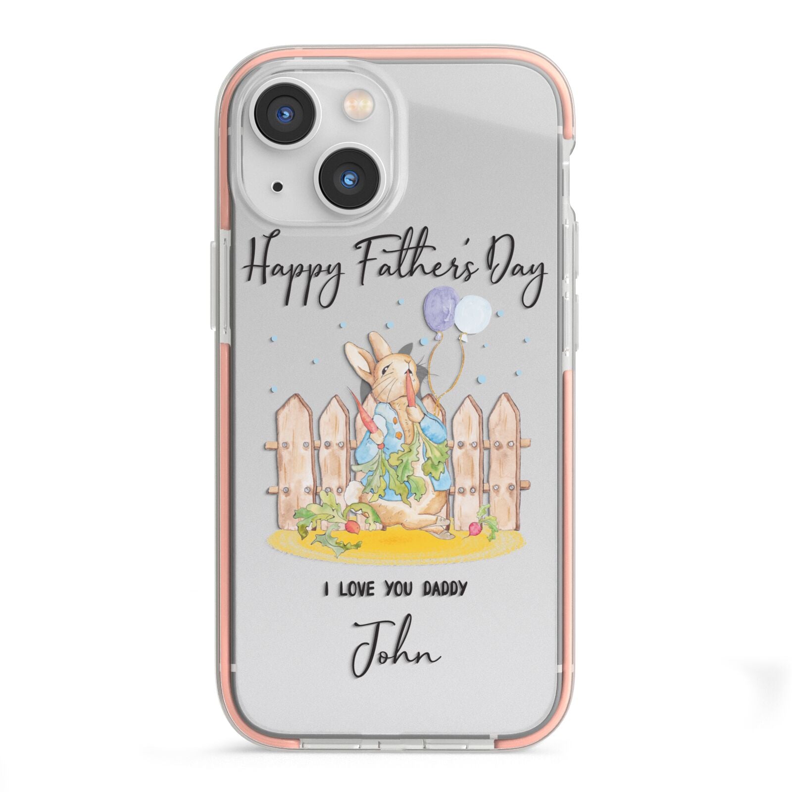 Custom Father s Day Rabbit iPhone 13 Mini TPU Impact Case with Pink Edges