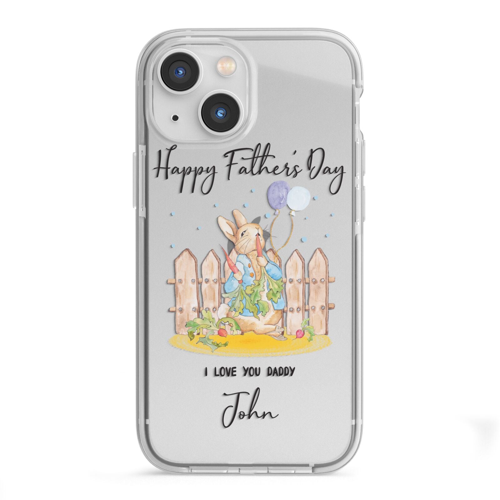 Custom Father s Day Rabbit iPhone 13 Mini TPU Impact Case with White Edges