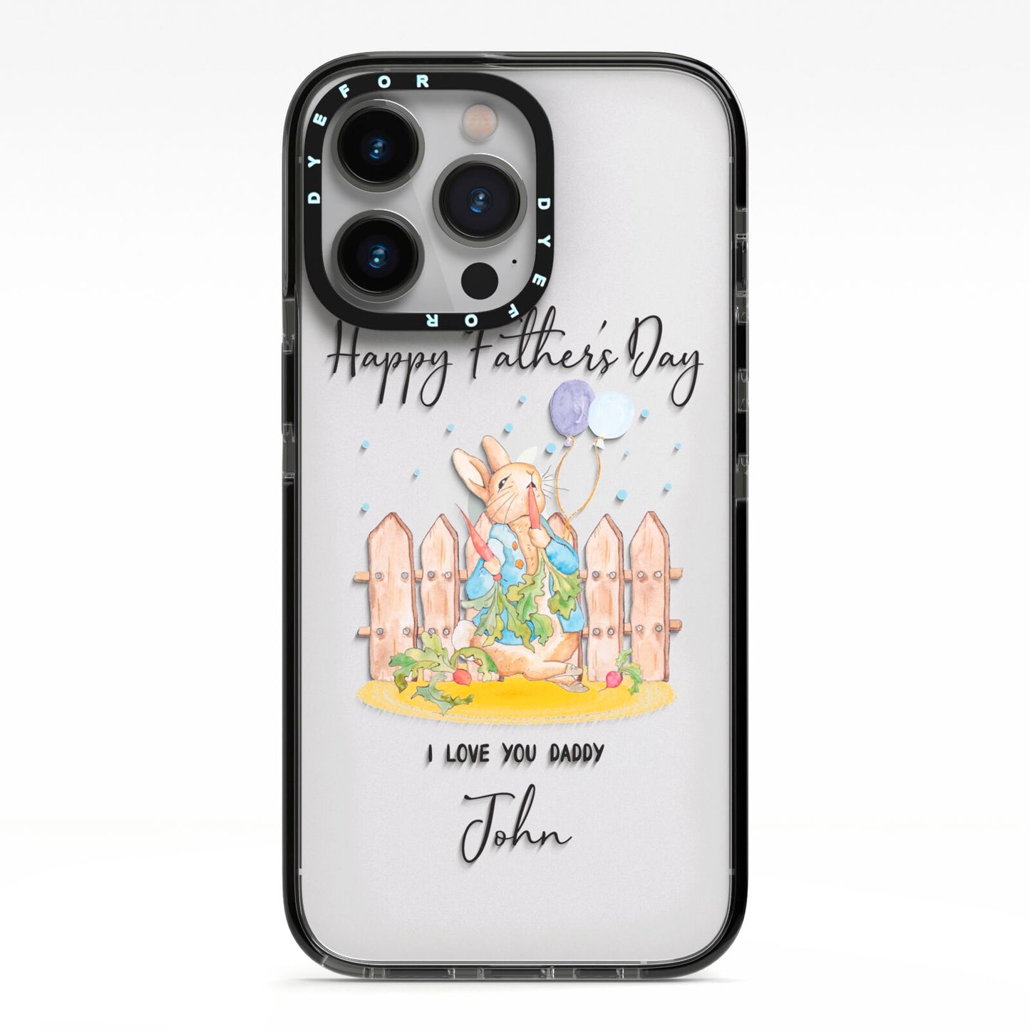 Custom Father s Day Rabbit iPhone 13 Pro Black Impact Case on Silver phone