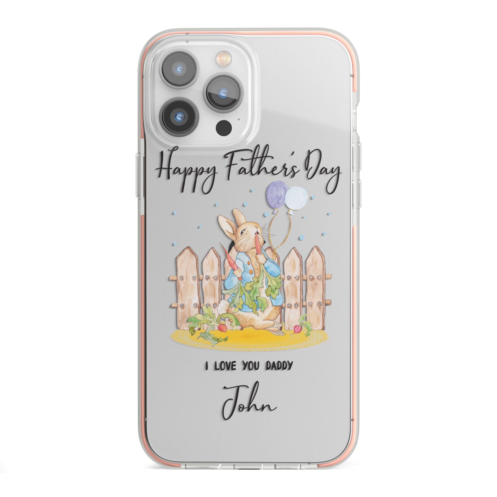 Custom Father s Day Rabbit iPhone 13 Pro Max TPU Impact Case with Pink Edges