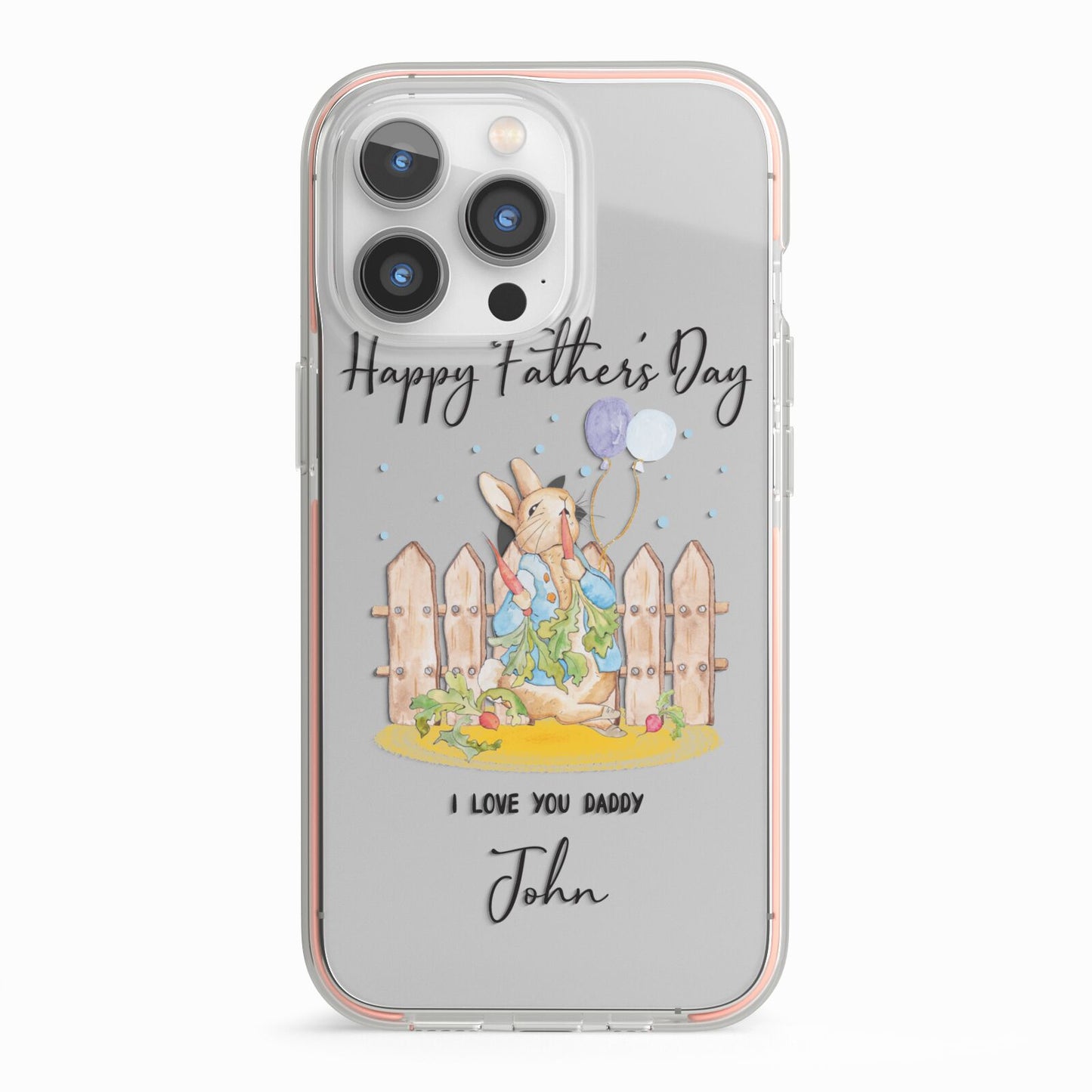 Custom Father s Day Rabbit iPhone 13 Pro TPU Impact Case with Pink Edges