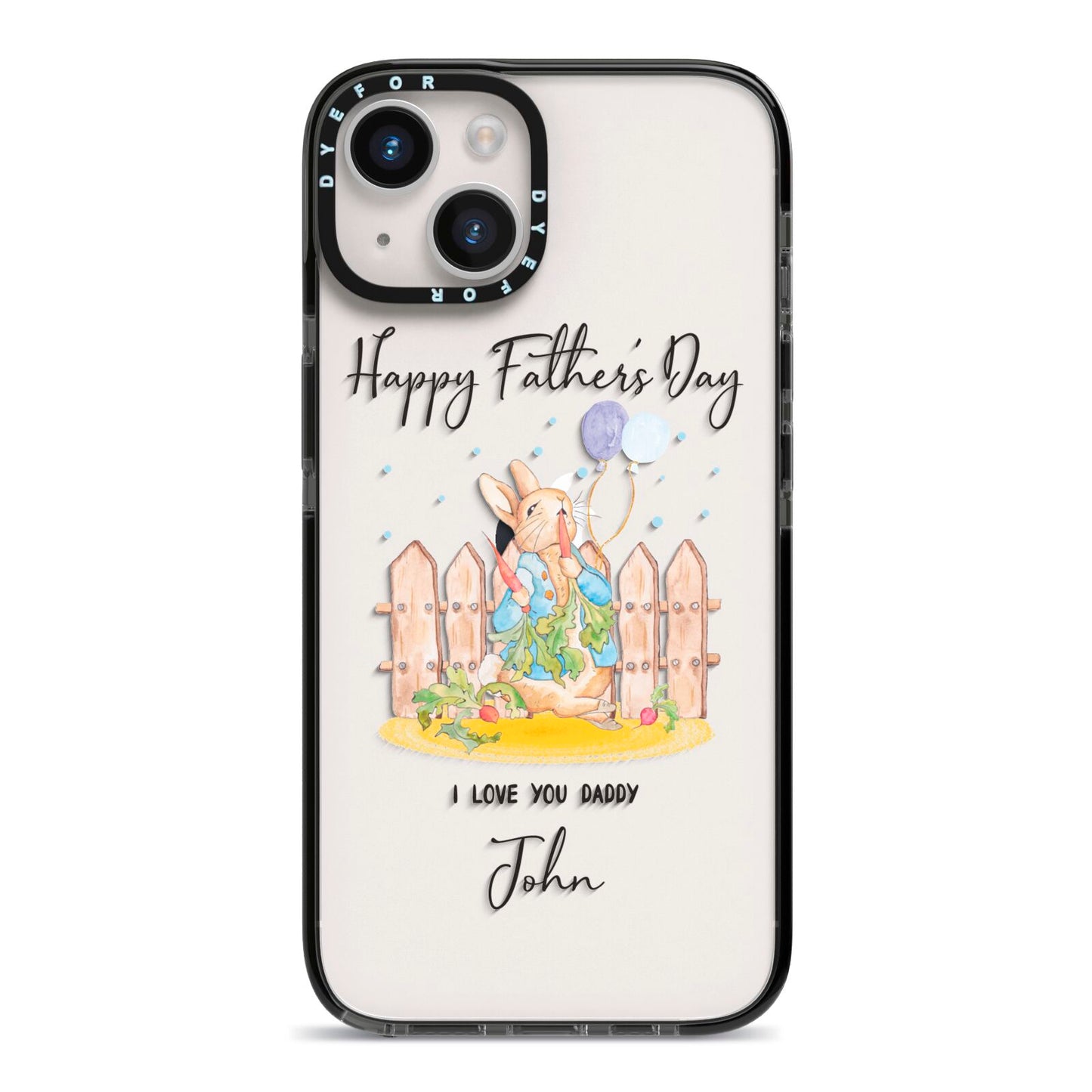 Custom Father s Day Rabbit iPhone 14 Black Impact Case on Silver phone