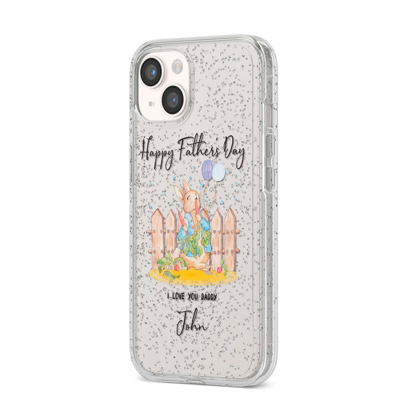 Custom Father s Day Rabbit iPhone 14 Glitter Tough Case Starlight Angled Image
