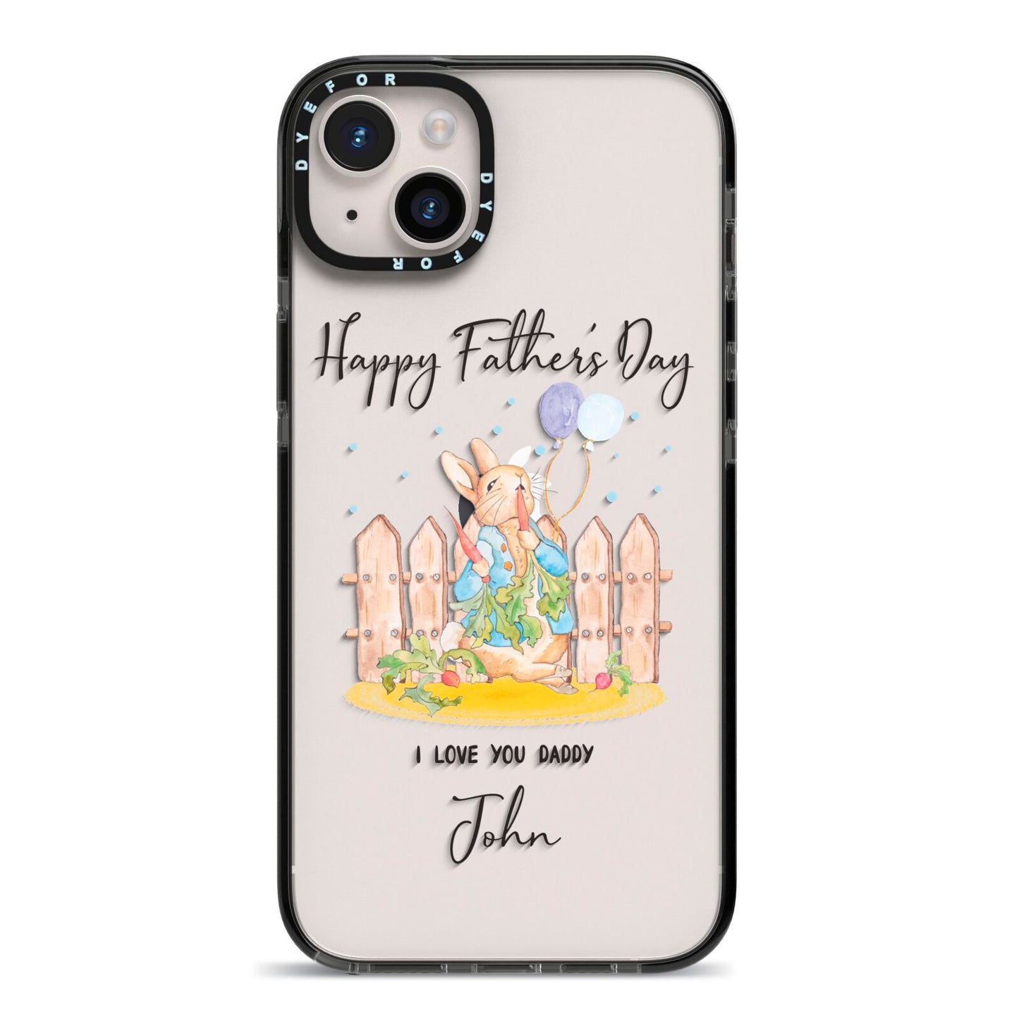 Custom Father s Day Rabbit iPhone 14 Plus Black Impact Case on Silver phone