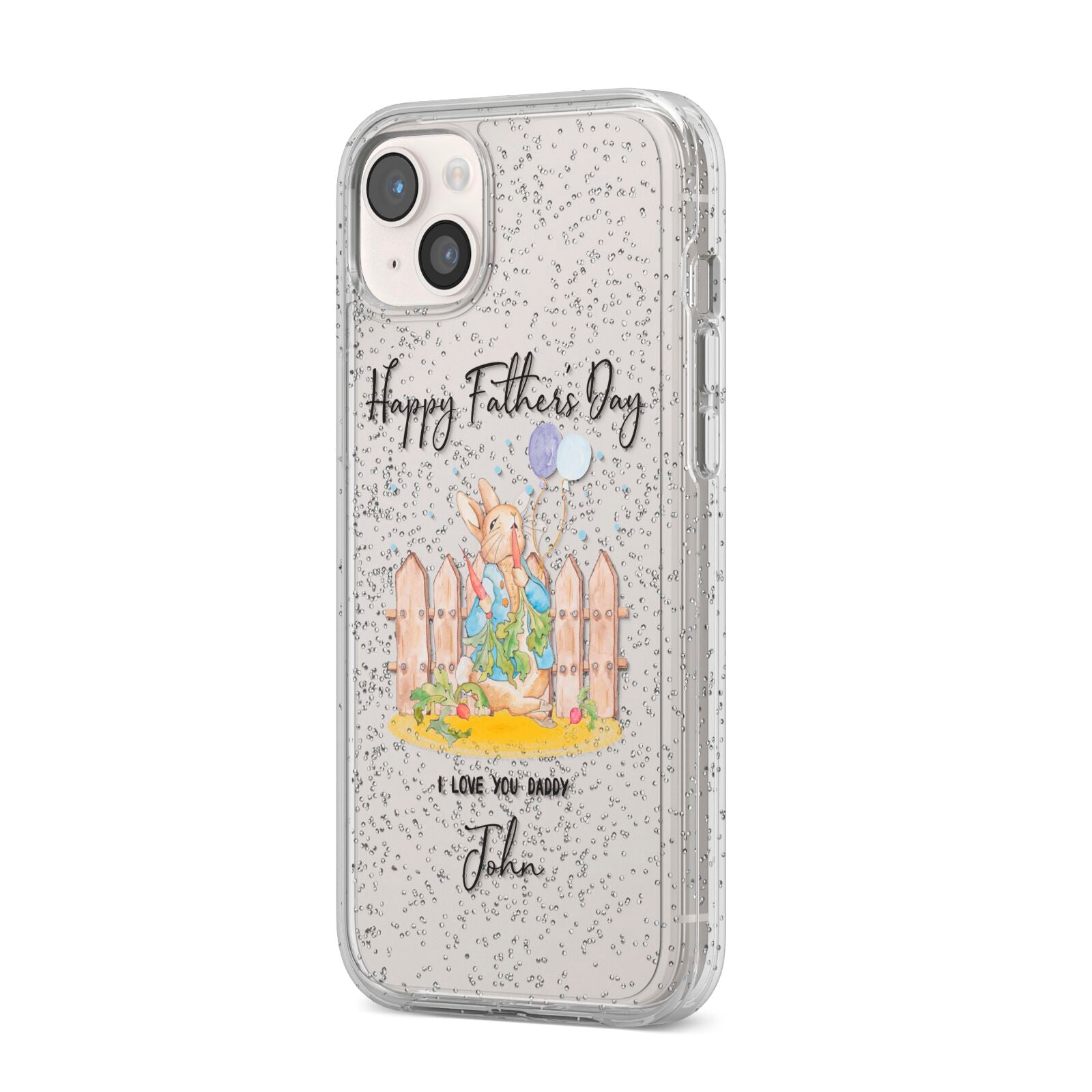 Custom Father s Day Rabbit iPhone 14 Plus Glitter Tough Case Starlight Angled Image