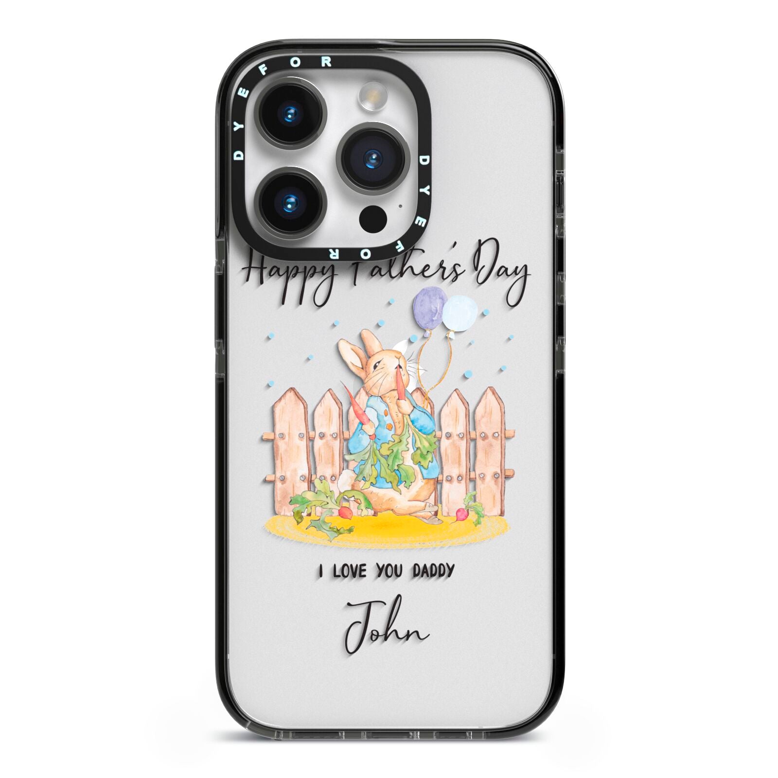 Custom Father s Day Rabbit iPhone 14 Pro Black Impact Case on Silver phone