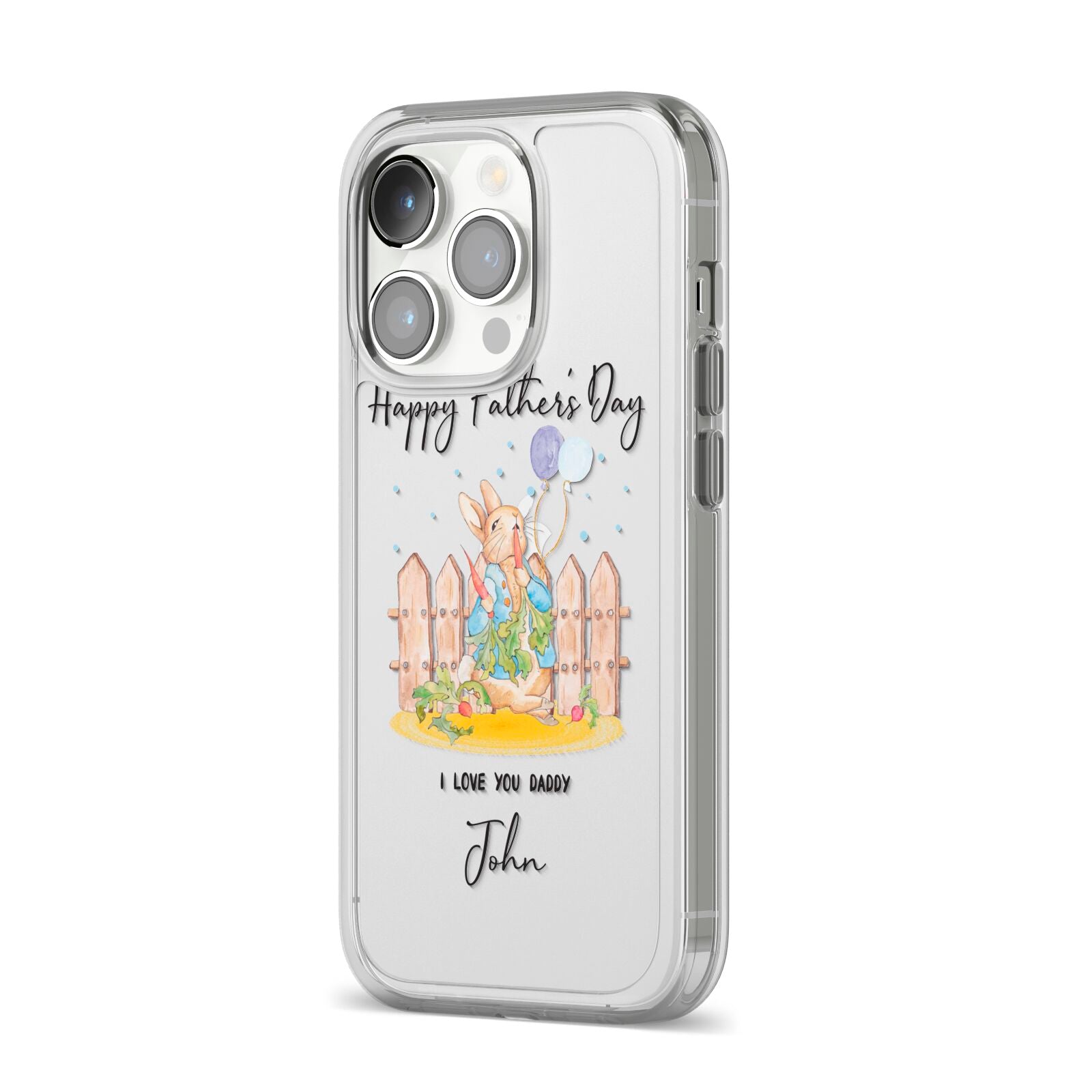 Custom Father s Day Rabbit iPhone 14 Pro Clear Tough Case Silver Angled Image