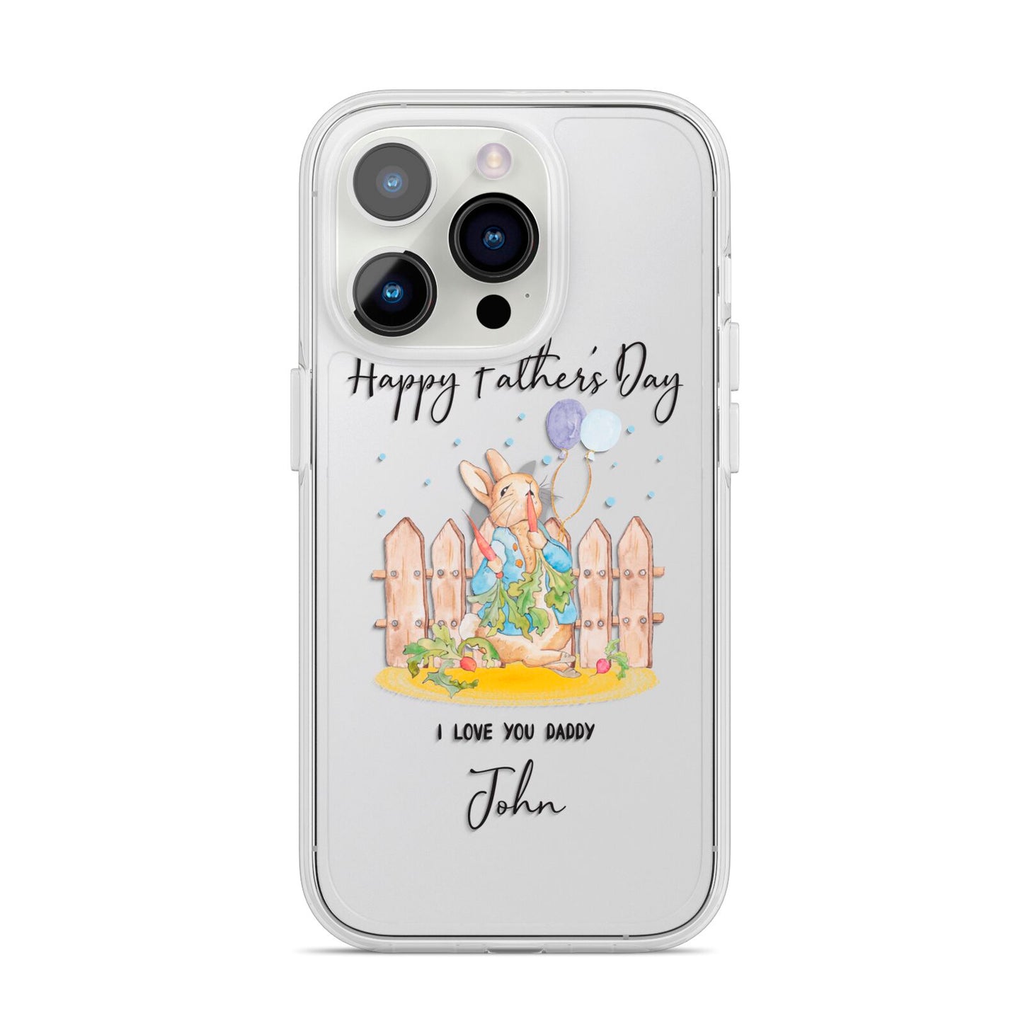 Custom Father s Day Rabbit iPhone 14 Pro Clear Tough Case Silver