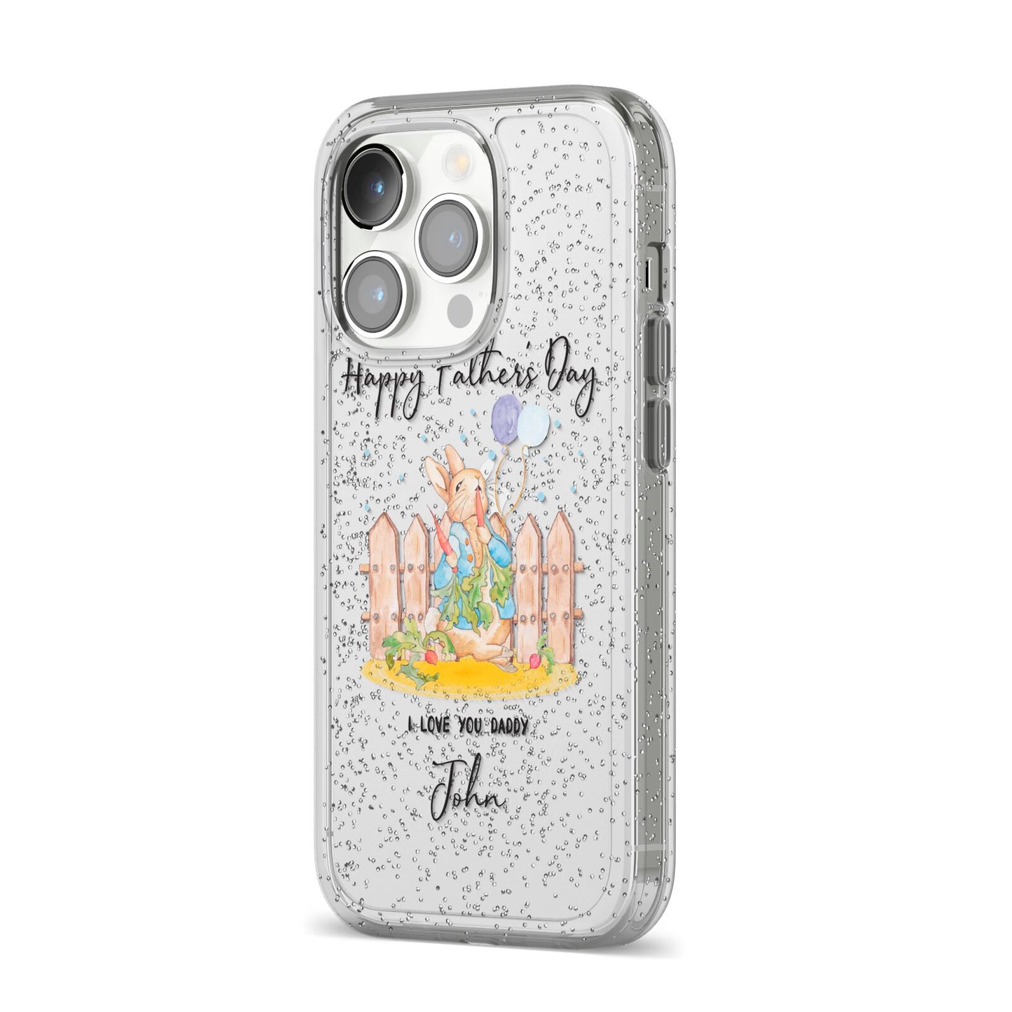 Custom Father s Day Rabbit iPhone 14 Pro Glitter Tough Case Silver Angled Image