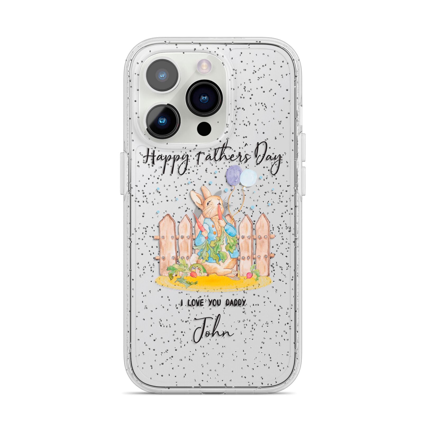Custom Father s Day Rabbit iPhone 14 Pro Glitter Tough Case Silver