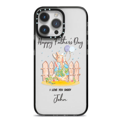 Custom Father s Day Rabbit iPhone 14 Pro Max Black Impact Case on Silver phone