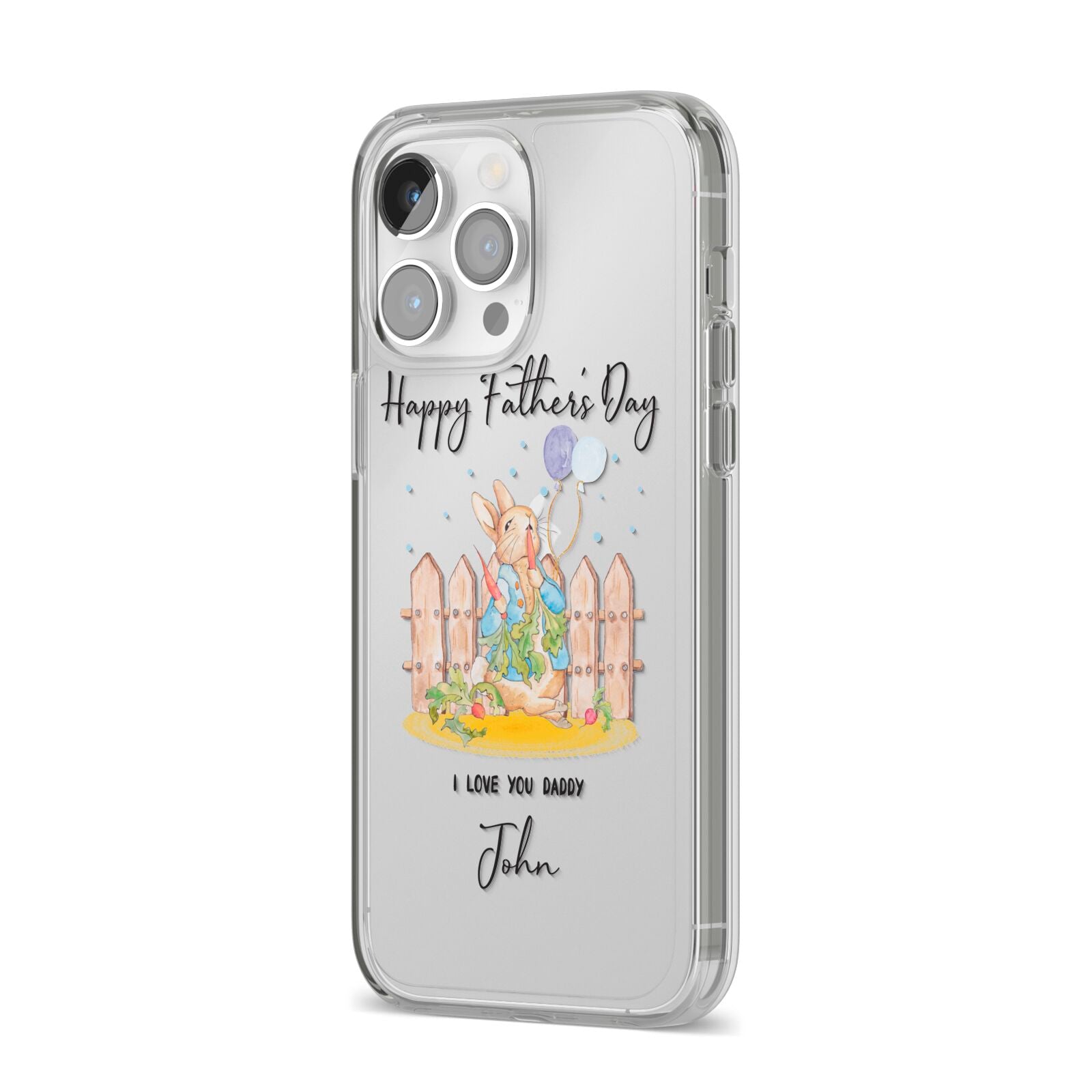 Custom Father s Day Rabbit iPhone 14 Pro Max Clear Tough Case Silver Angled Image