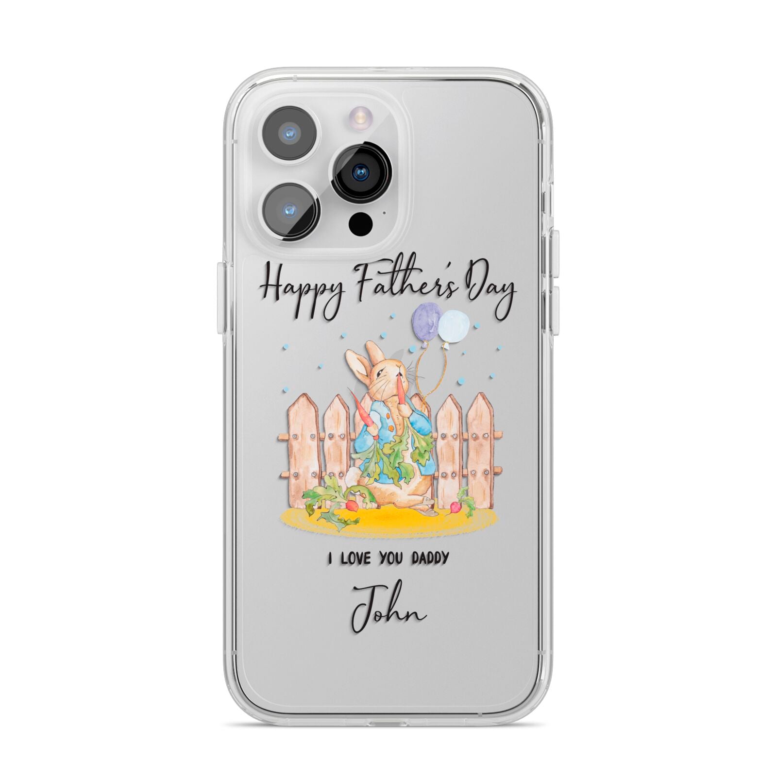 Custom Father s Day Rabbit iPhone 14 Pro Max Clear Tough Case Silver