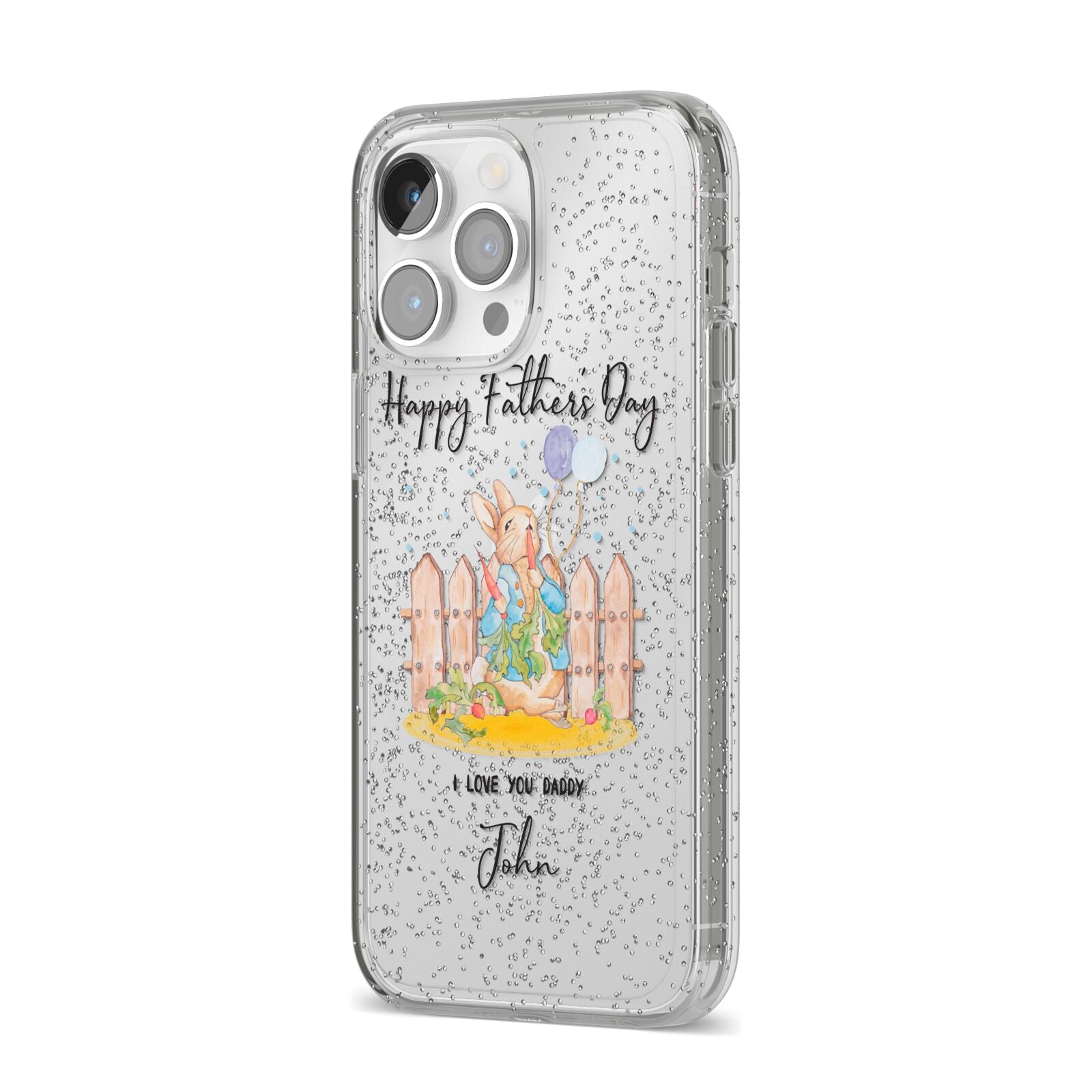 Custom Father s Day Rabbit iPhone 14 Pro Max Glitter Tough Case Silver Angled Image