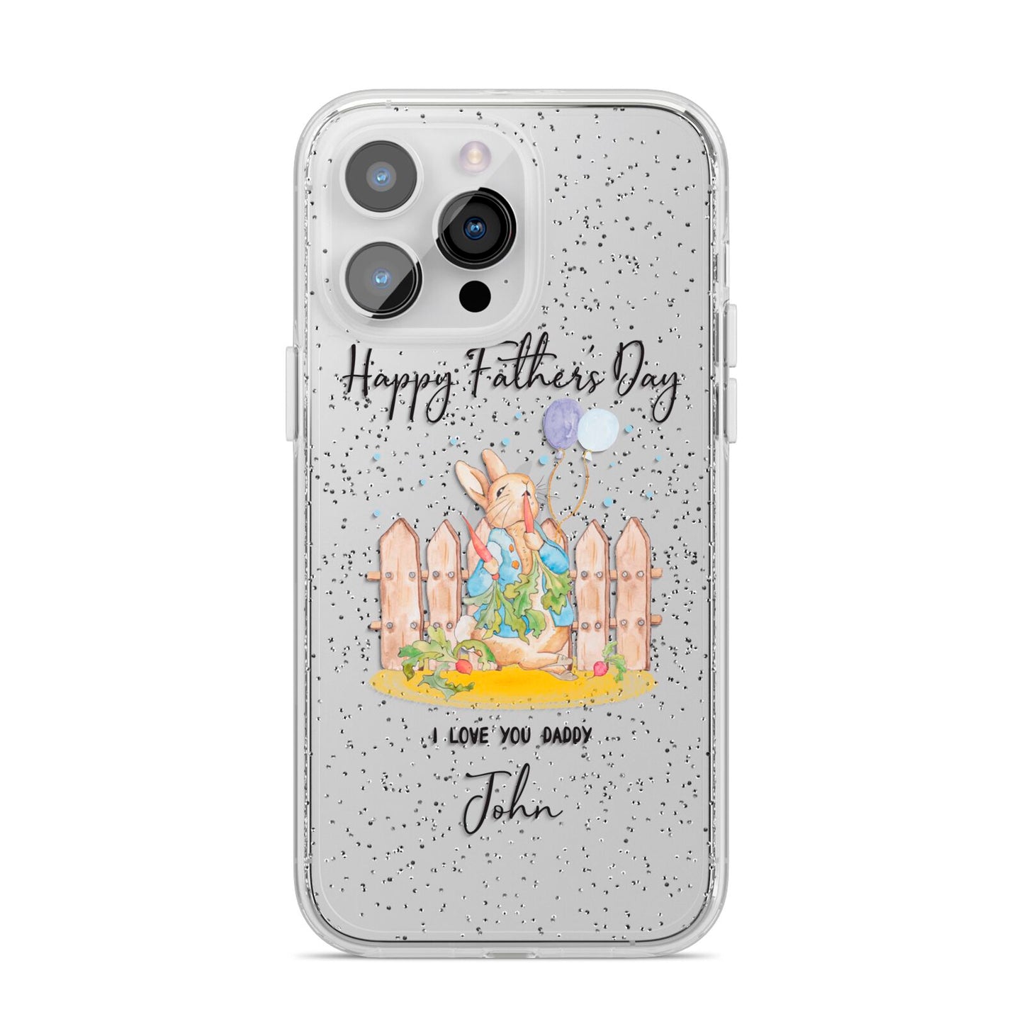Custom Father s Day Rabbit iPhone 14 Pro Max Glitter Tough Case Silver