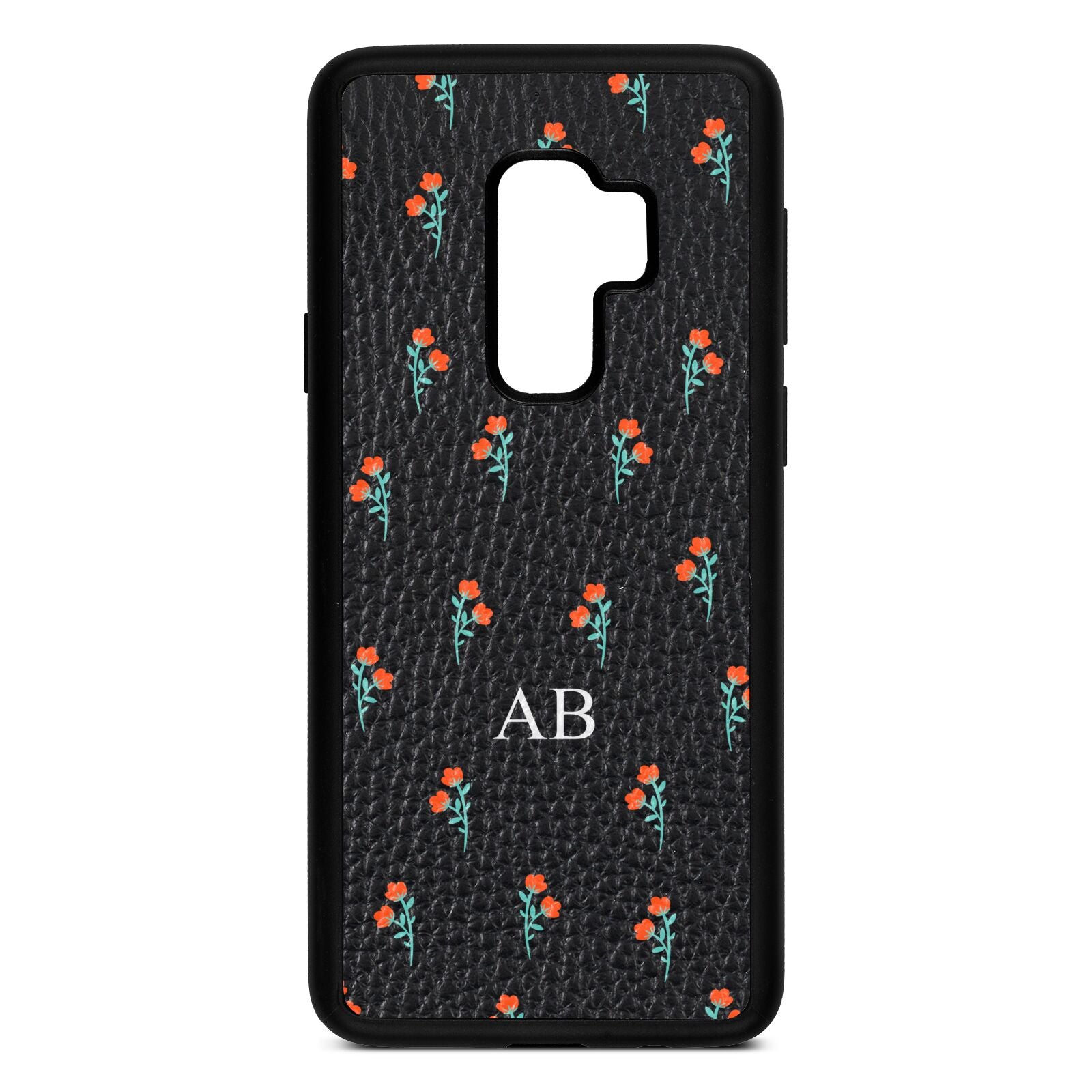 Custom Floral Black Pebble Leather Samsung S9 Plus Case