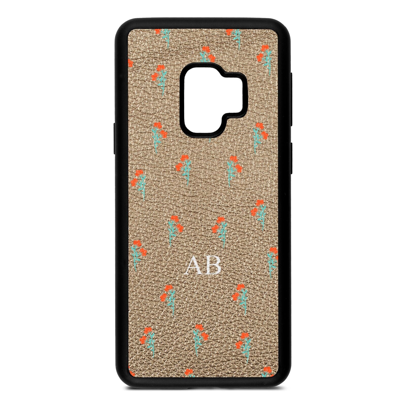 Custom Floral Gold Pebble Leather Samsung S9 Case