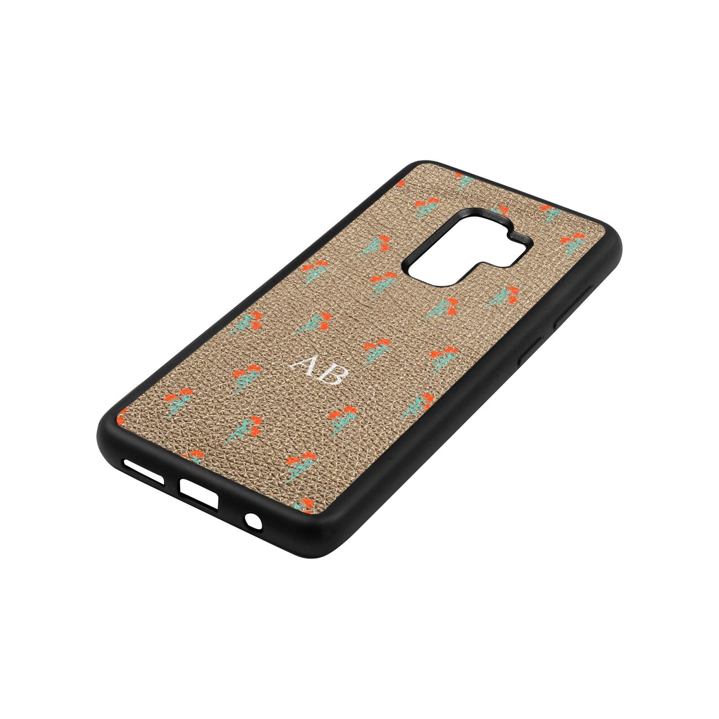 Custom Floral Gold Pebble Leather Samsung S9 Plus Case Side Angle