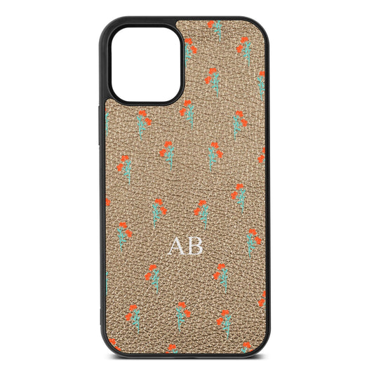 Custom Floral Gold Pebble Leather iPhone 12 Case
