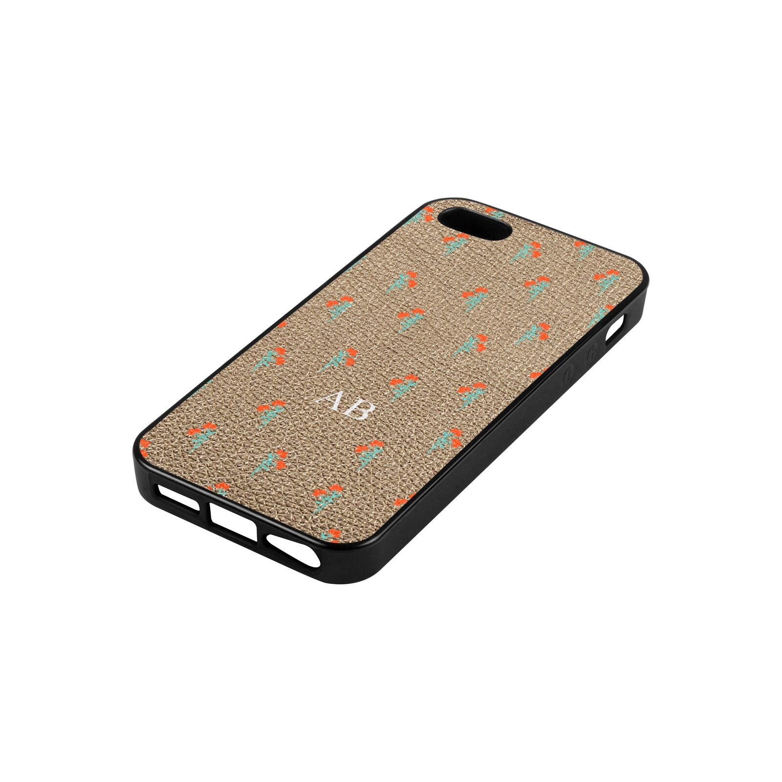 Custom Floral Gold Pebble Leather iPhone 5 Case Side Angle