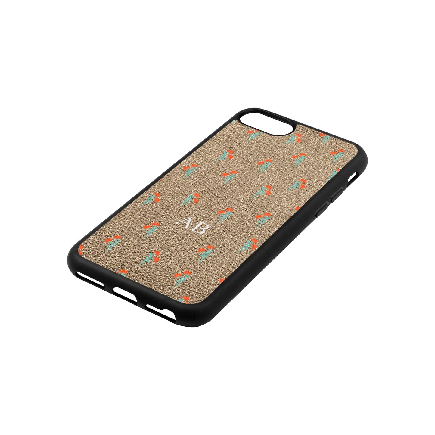 Custom Floral Gold Pebble Leather iPhone 8 Case Side Angle