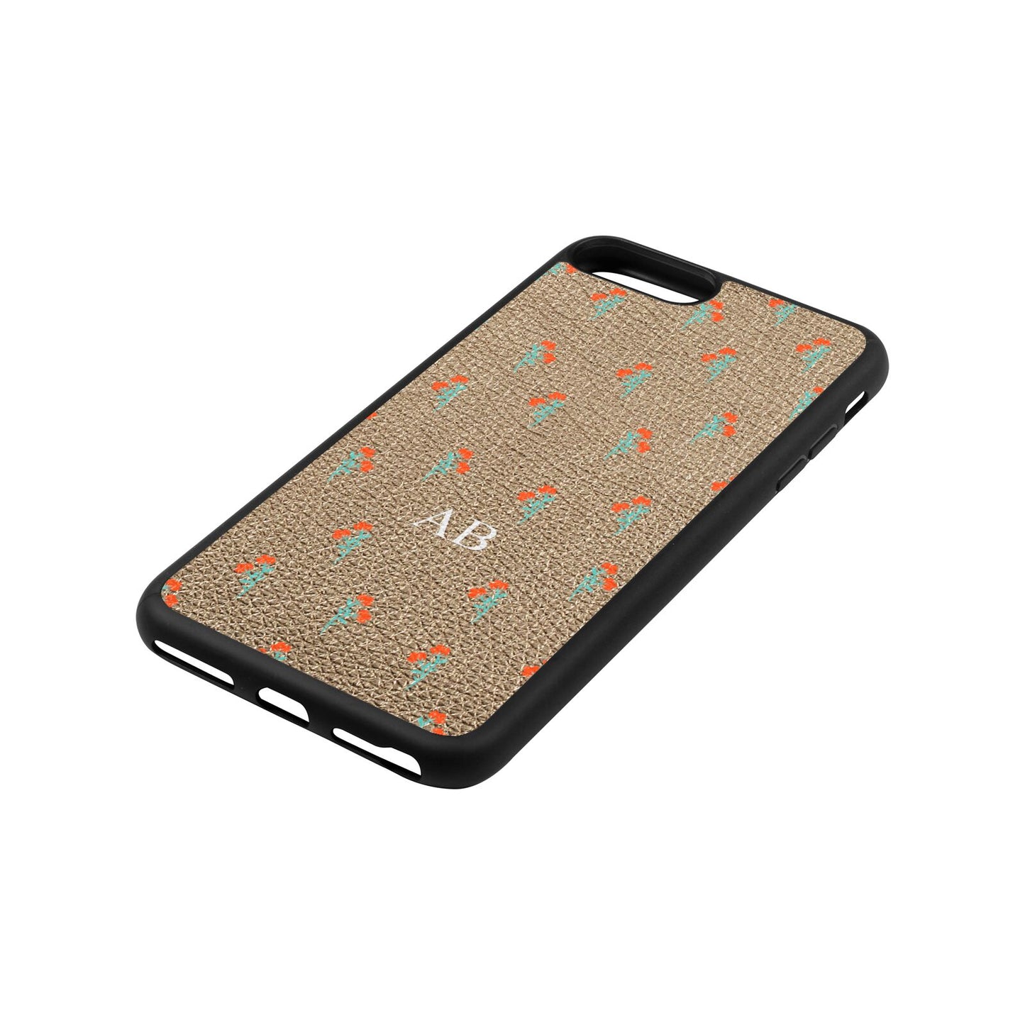 Custom Floral Gold Pebble Leather iPhone 8 Plus Case Side Angle