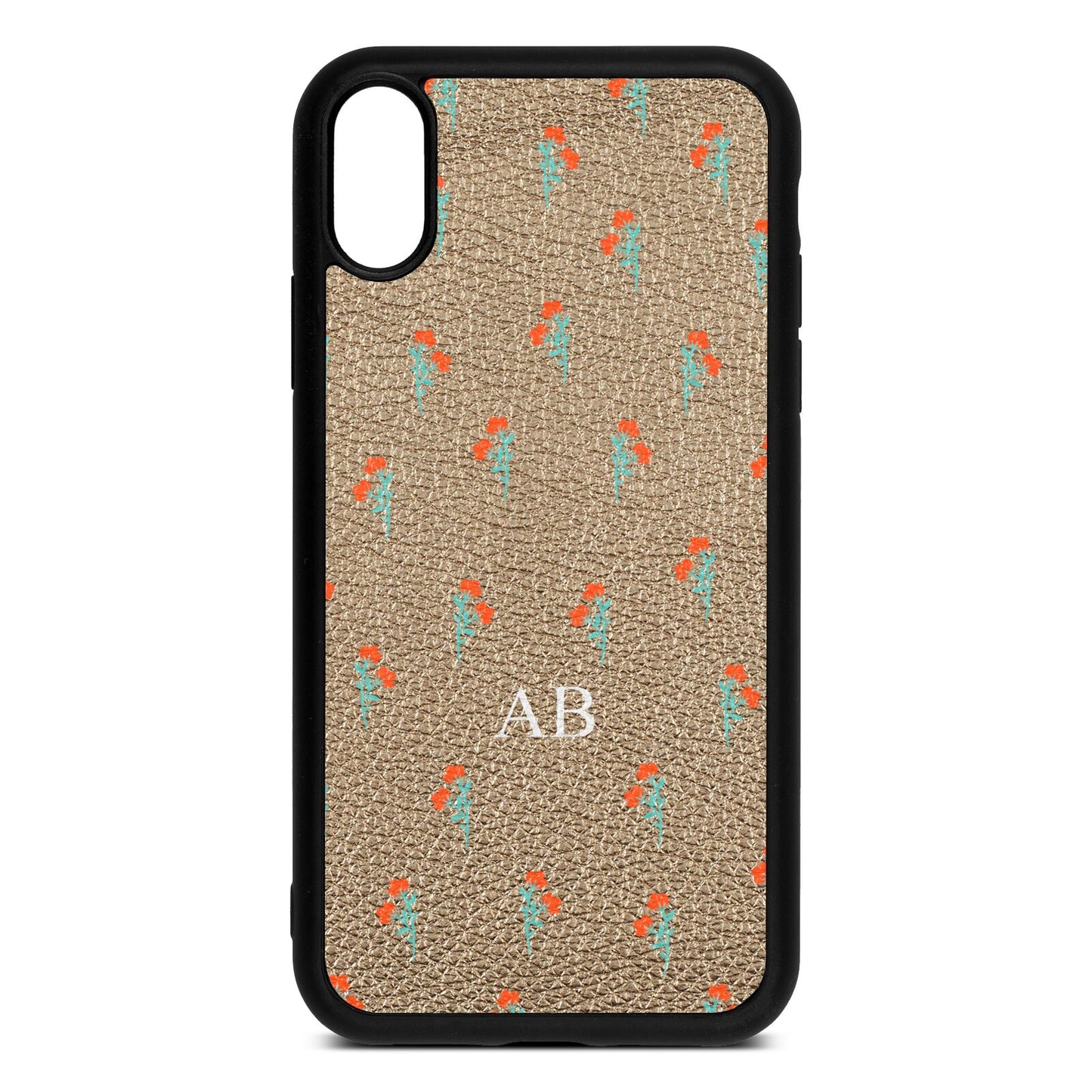 Custom Floral Gold Pebble Leather iPhone Xr Case