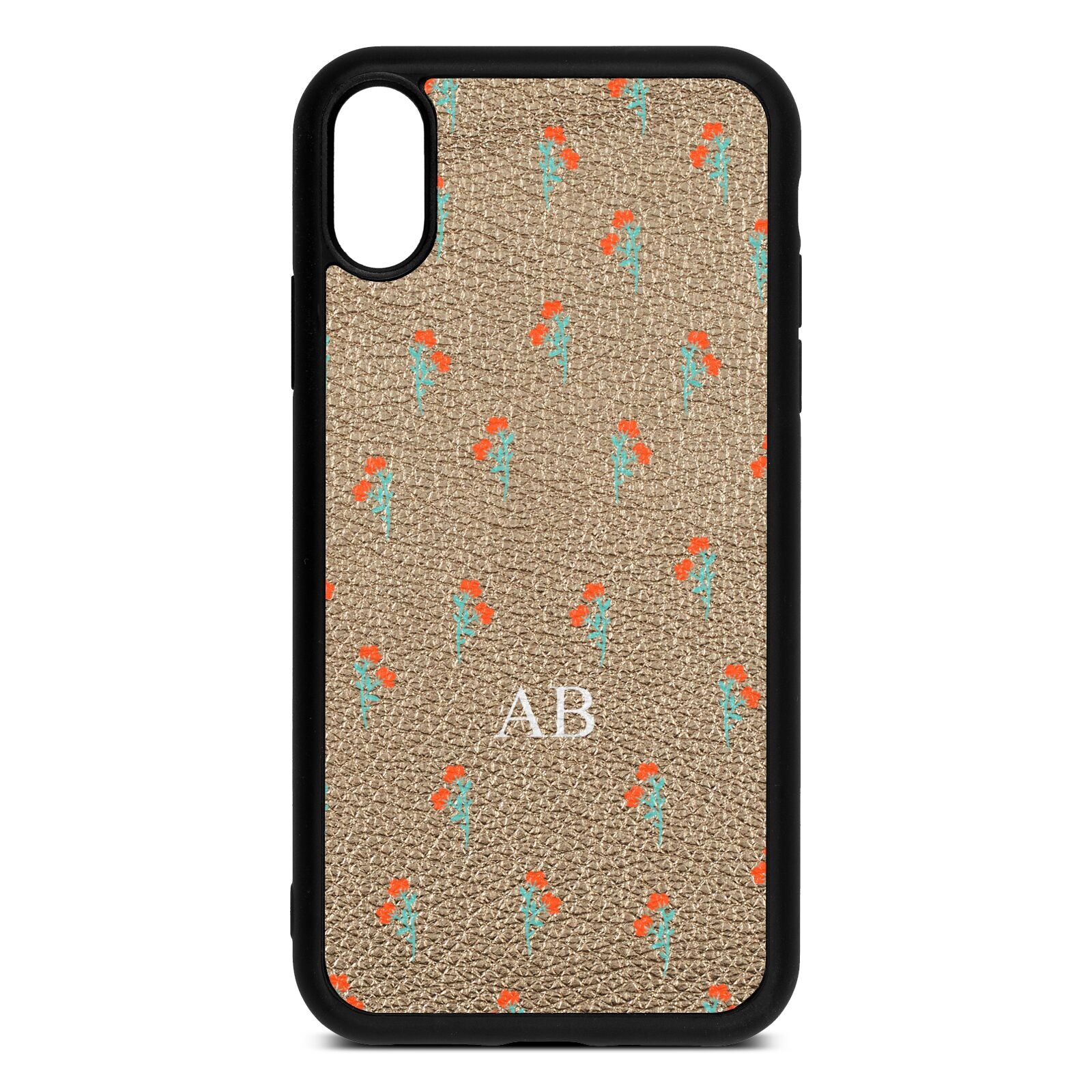 Custom Floral Gold Pebble Leather iPhone Xr Case