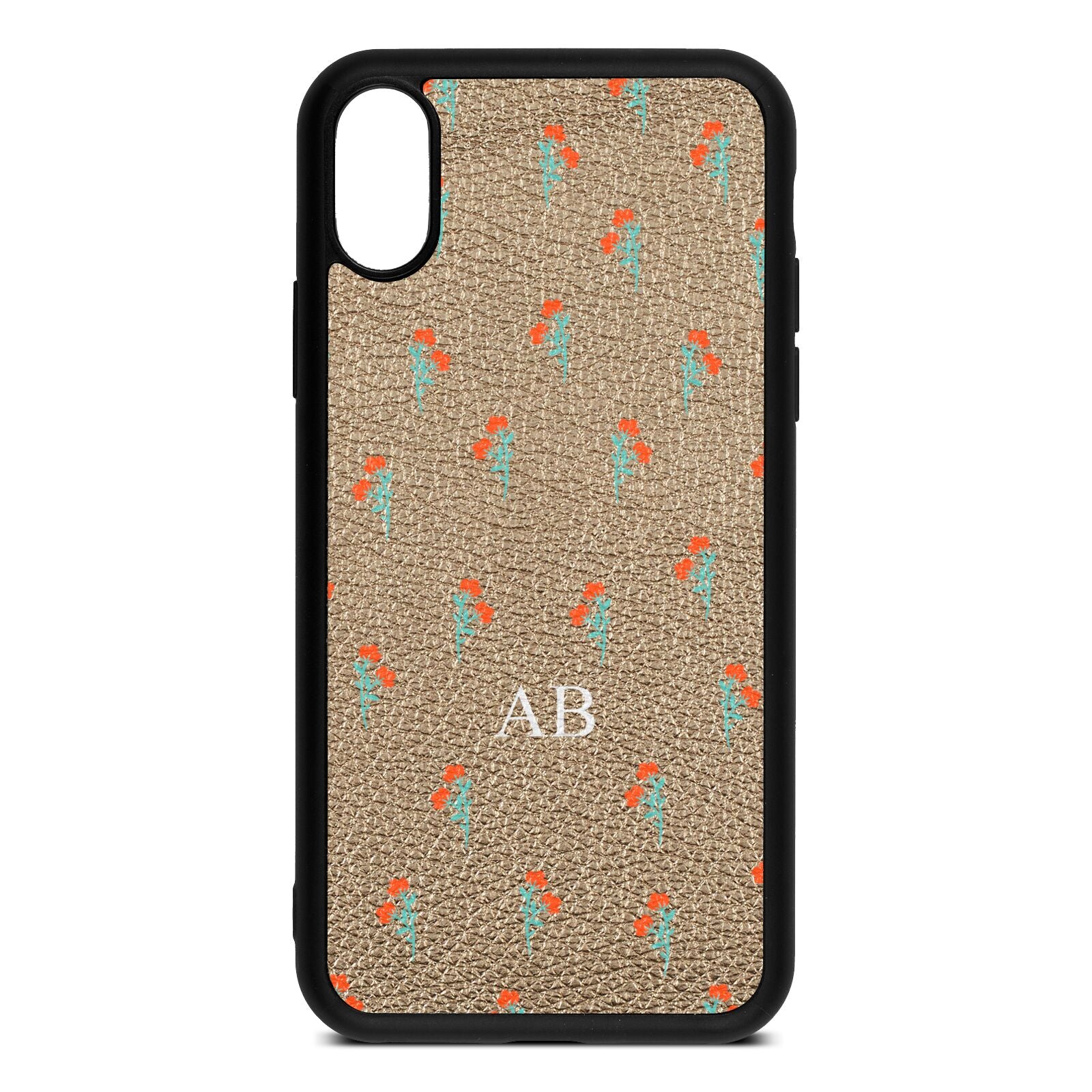 Custom Floral Gold Pebble Leather iPhone Xs Case