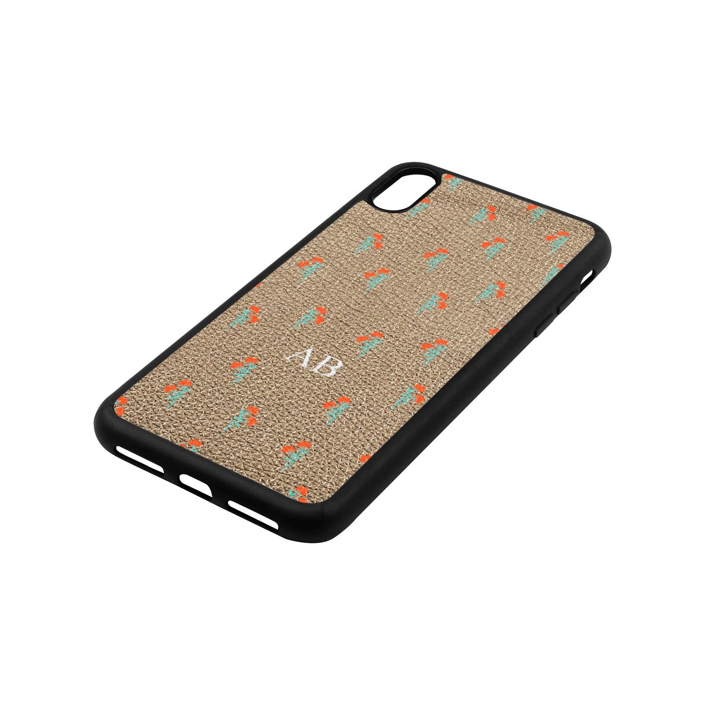Custom Floral Gold Pebble Leather iPhone Xs Max Case Side Angle