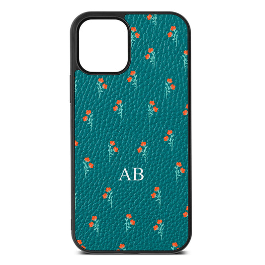 Custom Floral Green Pebble Leather iPhone 12 Case