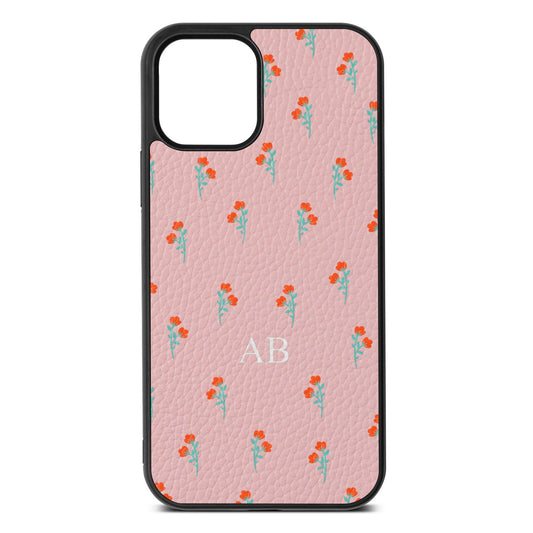 Custom Floral Pink Pebble Leather iPhone 12 Case