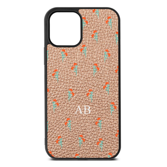 Custom Floral Rose Gold Pebble Leather iPhone 12 Case